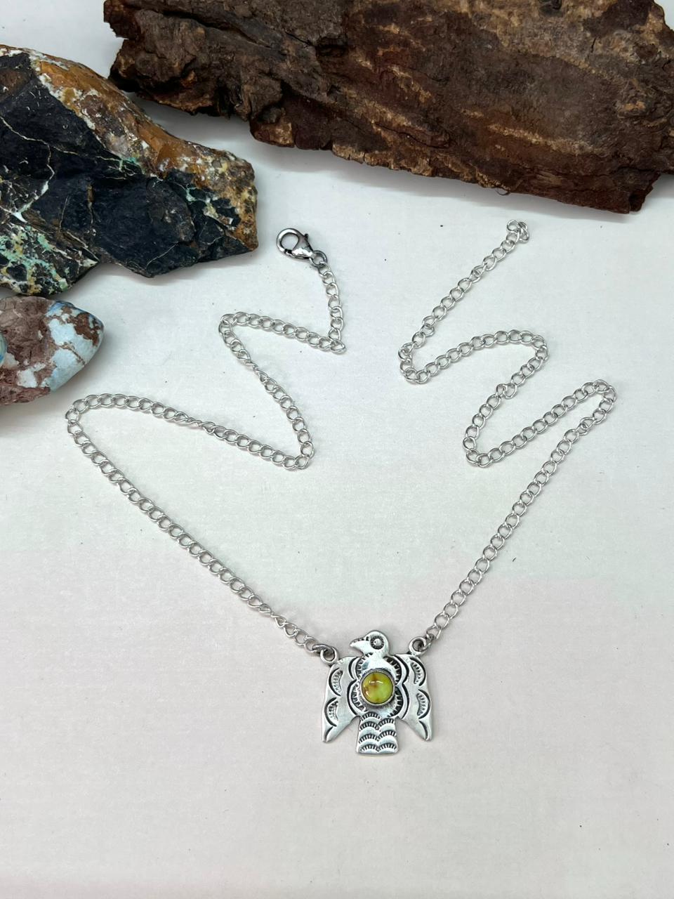 Handmade Sterling Silver Palomino Turquoise Thunder Bird Necklace "Signed Nizhoni"