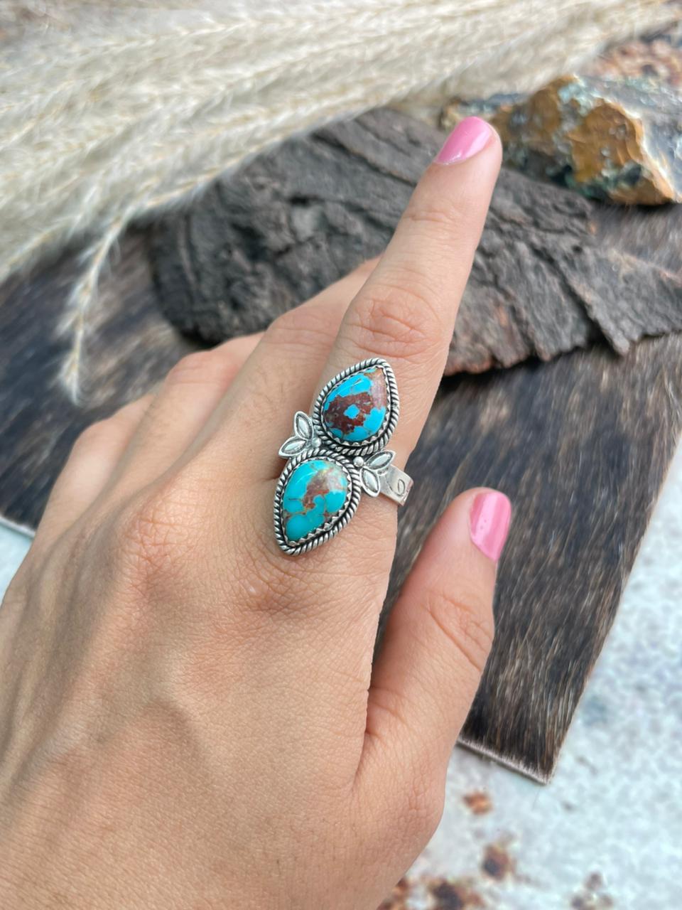 Handmade Sterling Silver Santa Maria Turquoise Adjustable Ring "Signed Nizhoni"