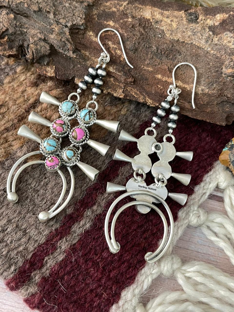Handmade Sterling Silver Cotton Candy Hook Dangle Earrings "Signed Nizhoni"