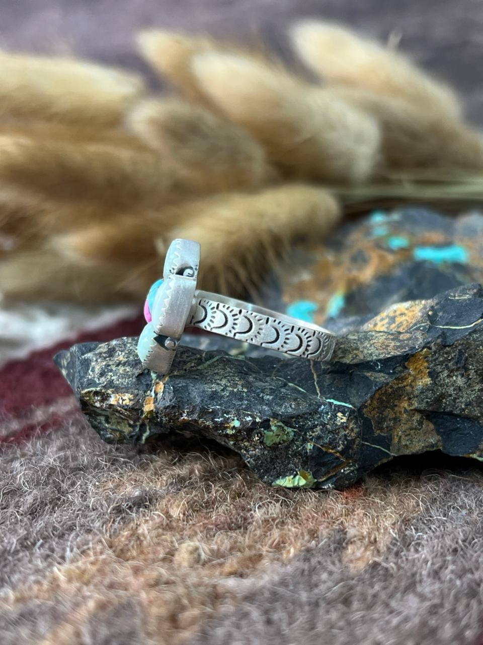Handmade Sterling Silver Cotton Candy with Paloma Adjusatble Ring "Signed Nizhoni"