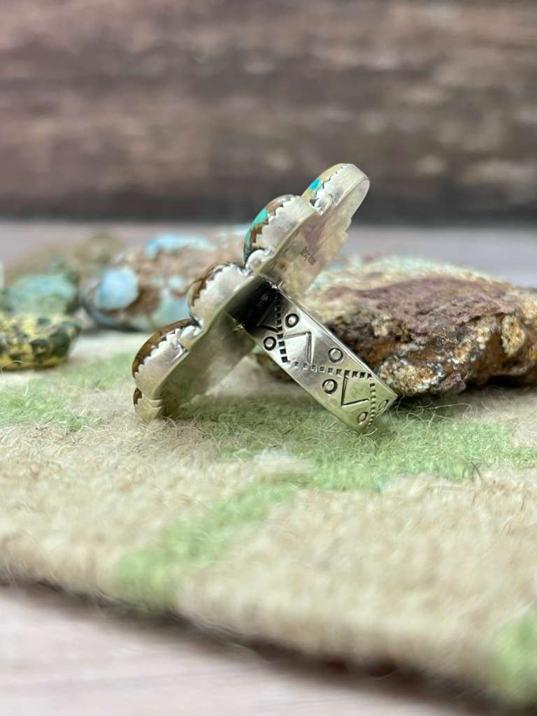 Handmade Sterling Silver Royston Ribbon Turquoise Adjustable Ring "Signed Nizhoni"
