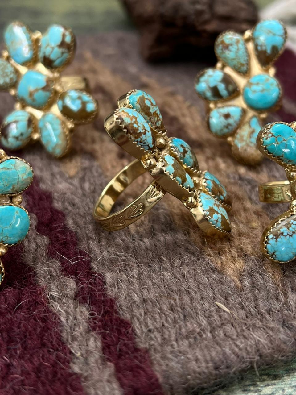 “The Golden Collection” Handmade Number 8 Turquoise with Gold Adjustable Ring