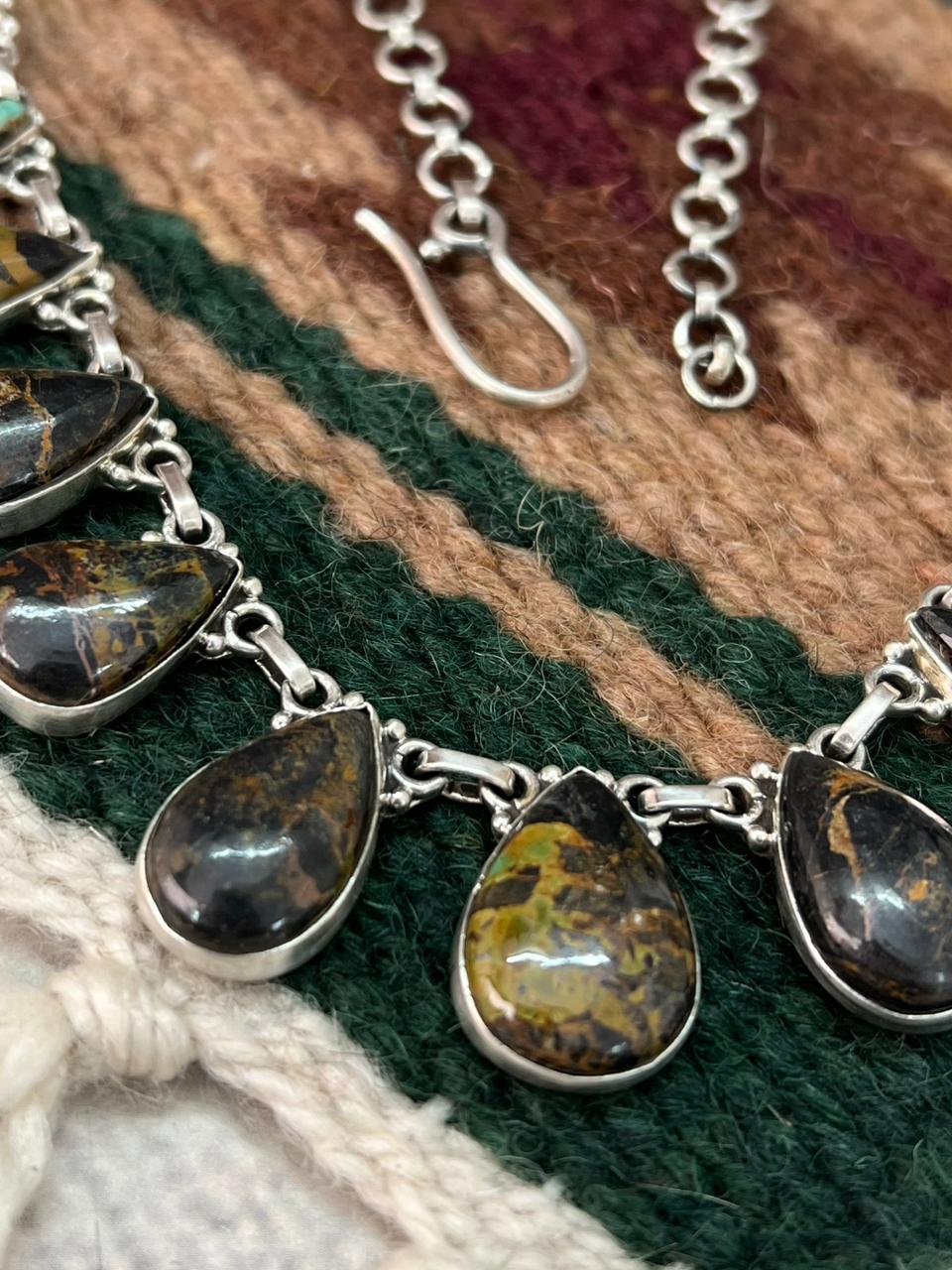 Handmade Sterling Silver Blackjack Turquoise Necklace "Signed Nizhoni"