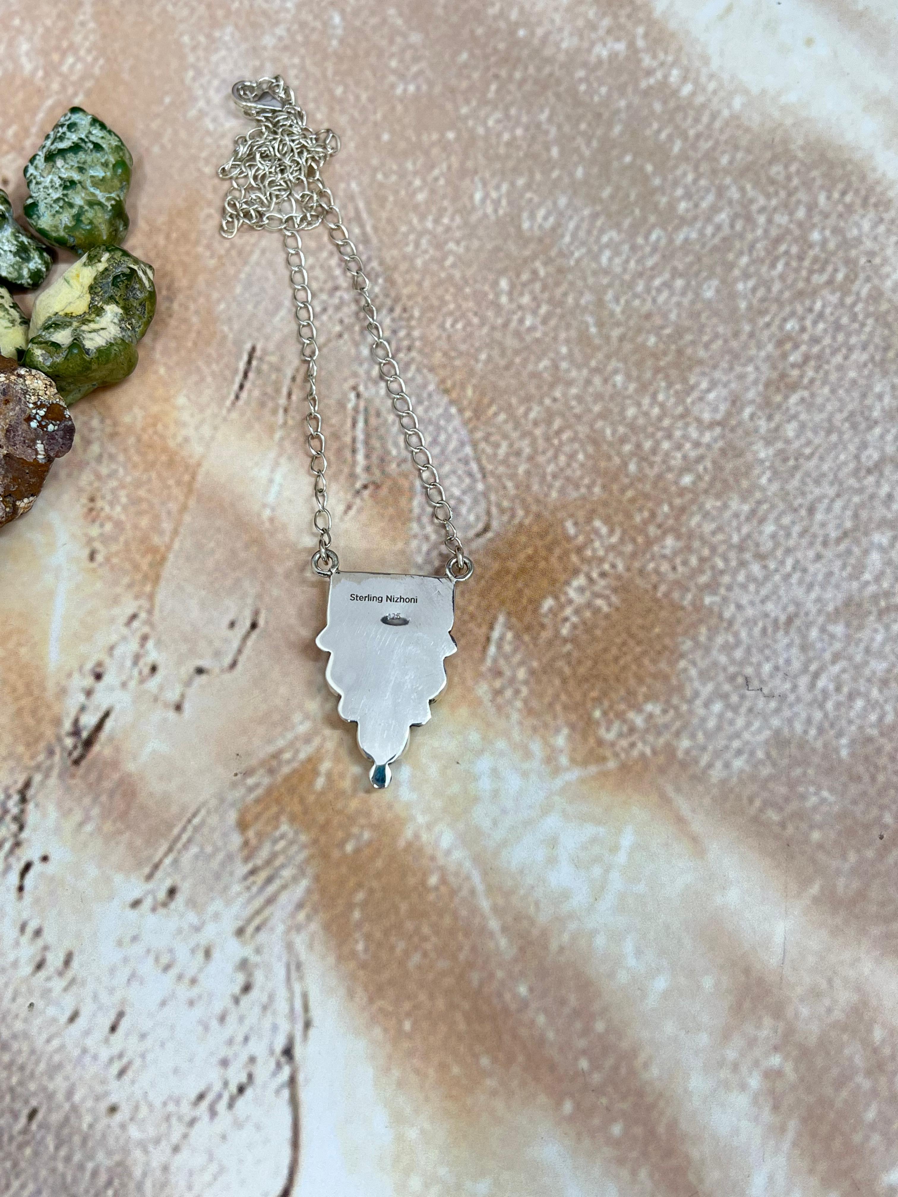 Handmade Sterling Silver Honey Dahlia Necklace with Signed Nizhoni