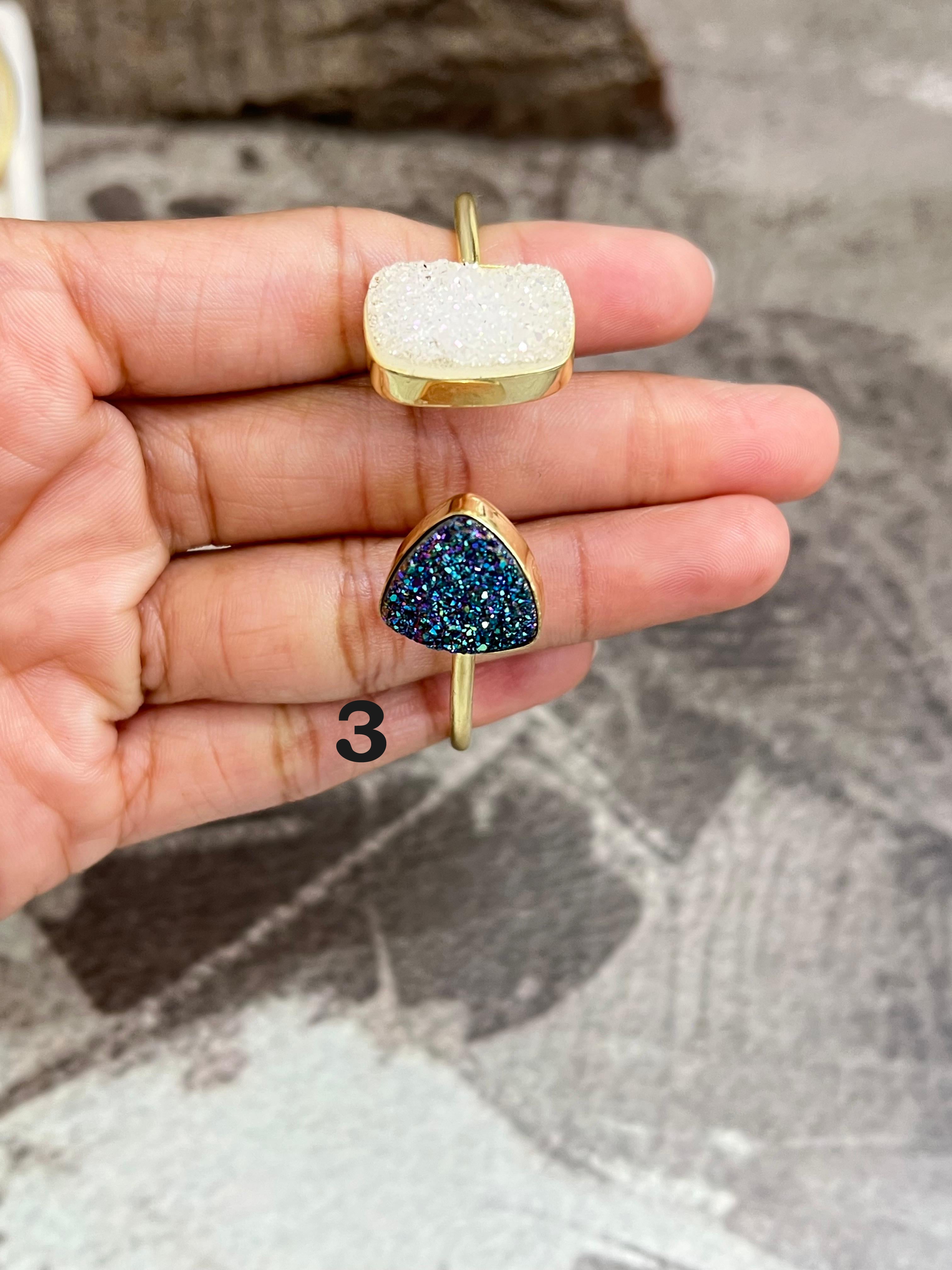 “The Boho Collection” Handmade Natural Gold Plated 2 Stone Druzy Cuff Bracelet