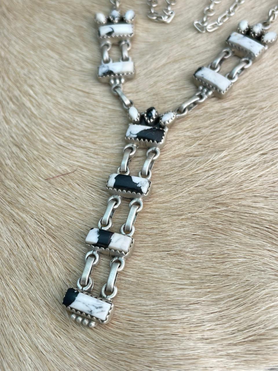 Handmade Sterling Silver White Buffalo Drop Necklace "Signed Nizhoni"