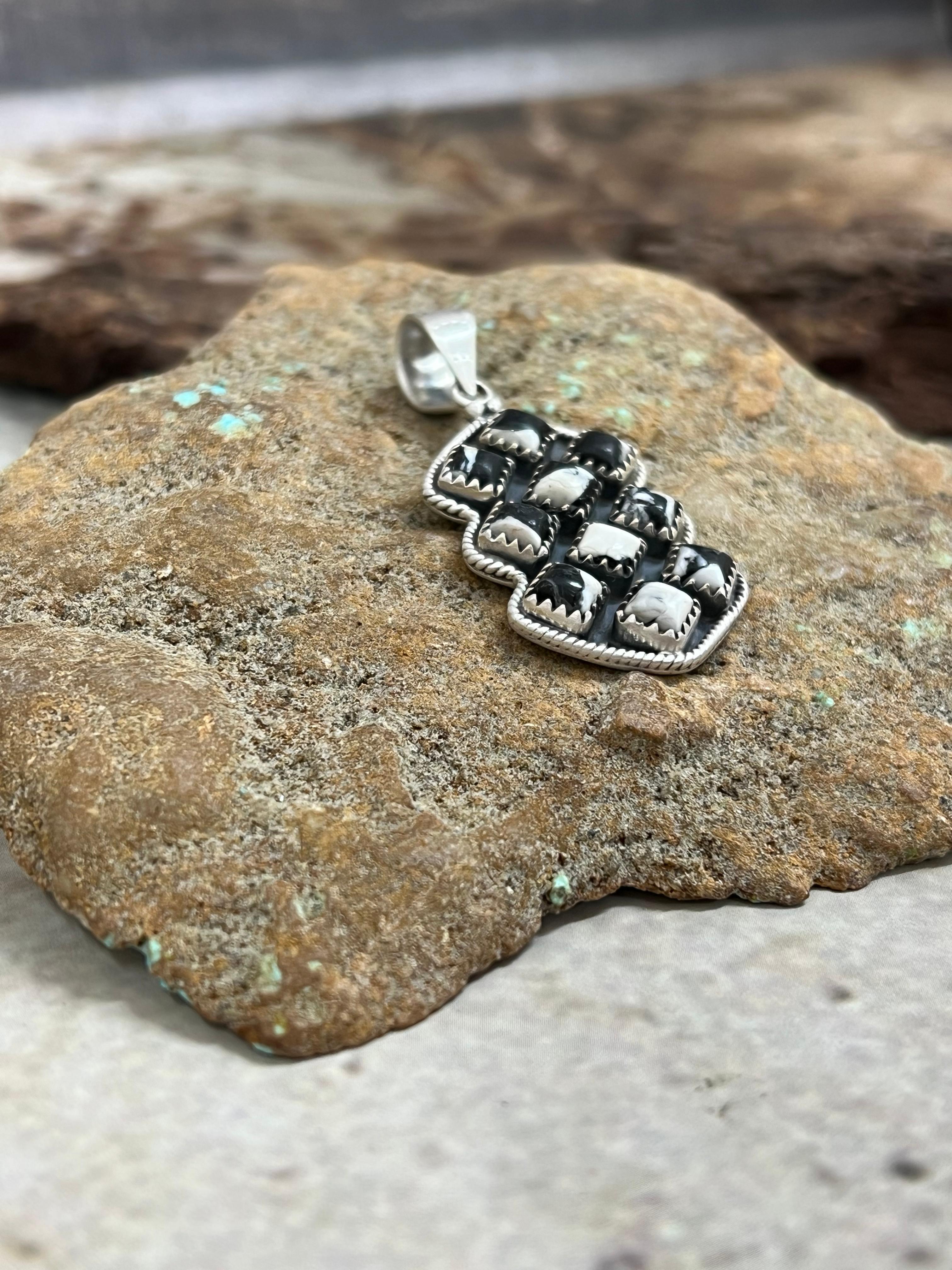 Handmade Sterling Silver White Buffalo Pendant Signed Nizhoni