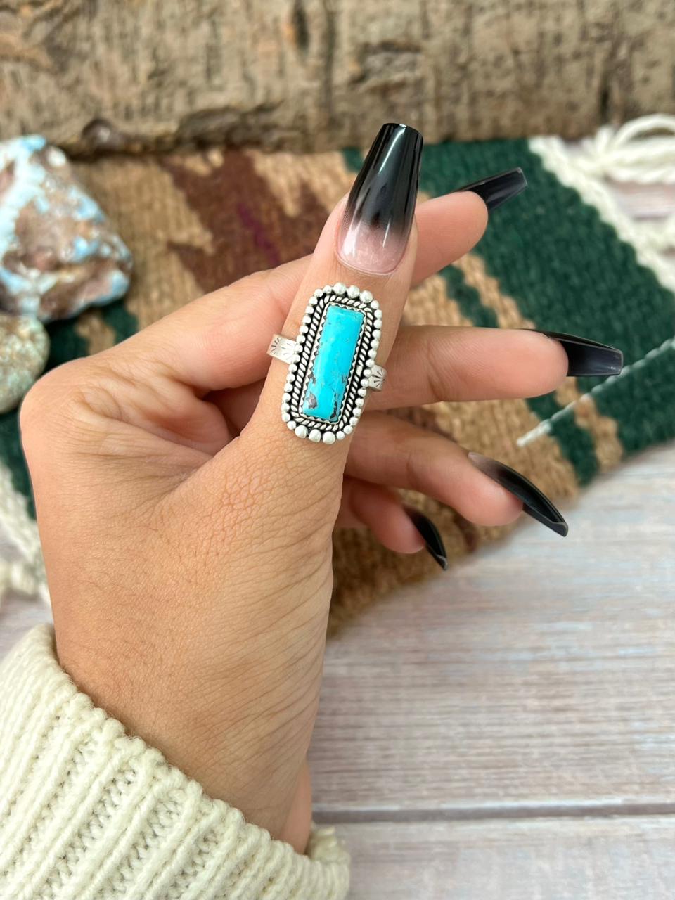 Handmade Sterling Silver Arizona Blue Turquoise Adjustable Ring "Signed Nizhoni"