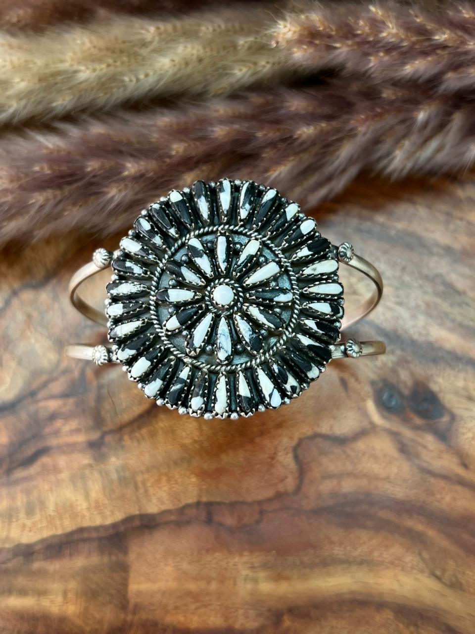 Handmade Sterling Silver White Buffalo Cuff Bracelet "Signed Nizhoni"