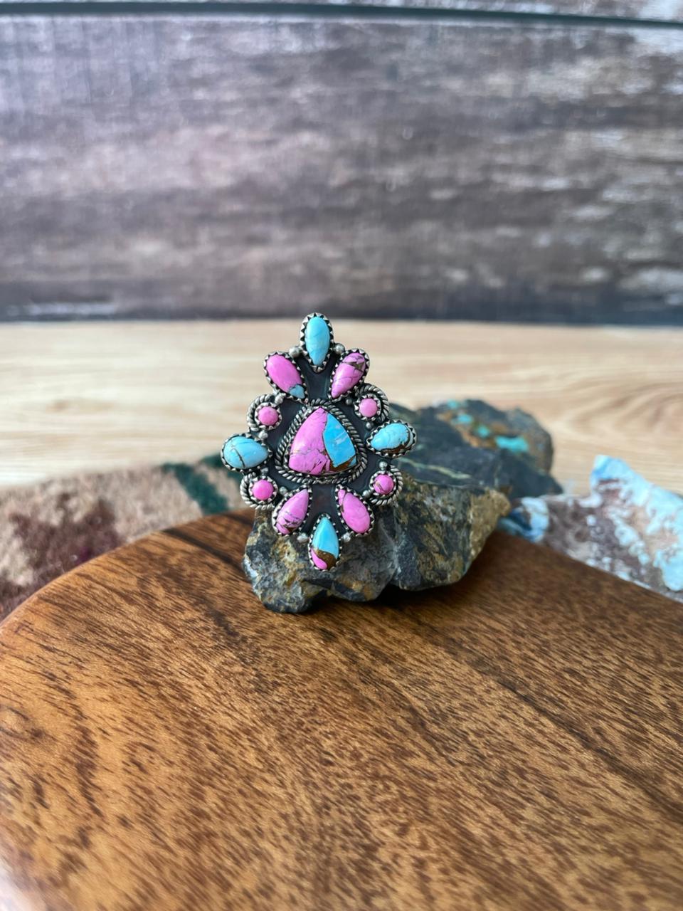 Handmade Sterling Silver Cotton Candy Adjustable Ring "Signed Nizhoni"