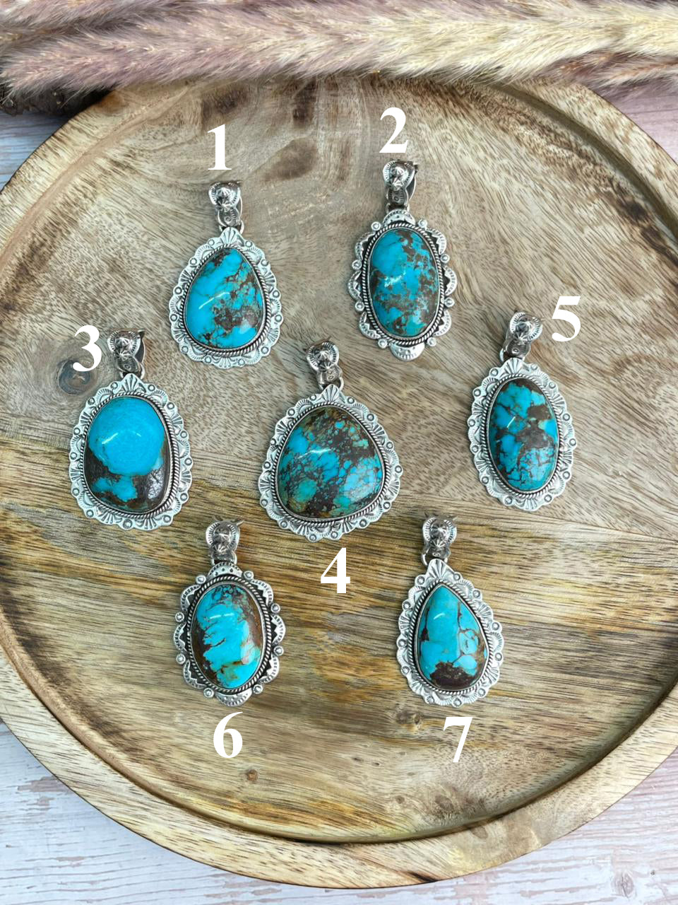 Handmade Sterling Silver Kingman Turquoise Collection: Pendant "Signed Nizhoni" (6)