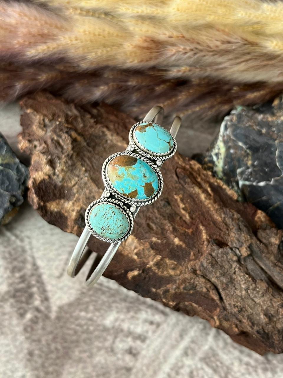 Handmade Sterling Silver Number 8 Turquoise Cuff Bracelet "Signed Nizhoni"