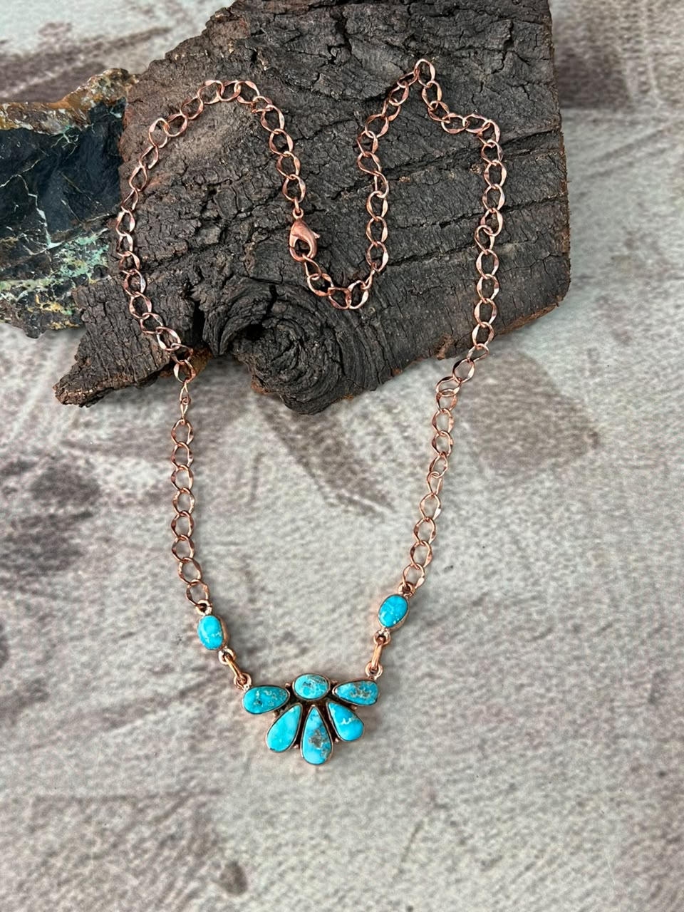 Handmade White Water Turquoise Copper Collection: Necklace Signed Nizhoni