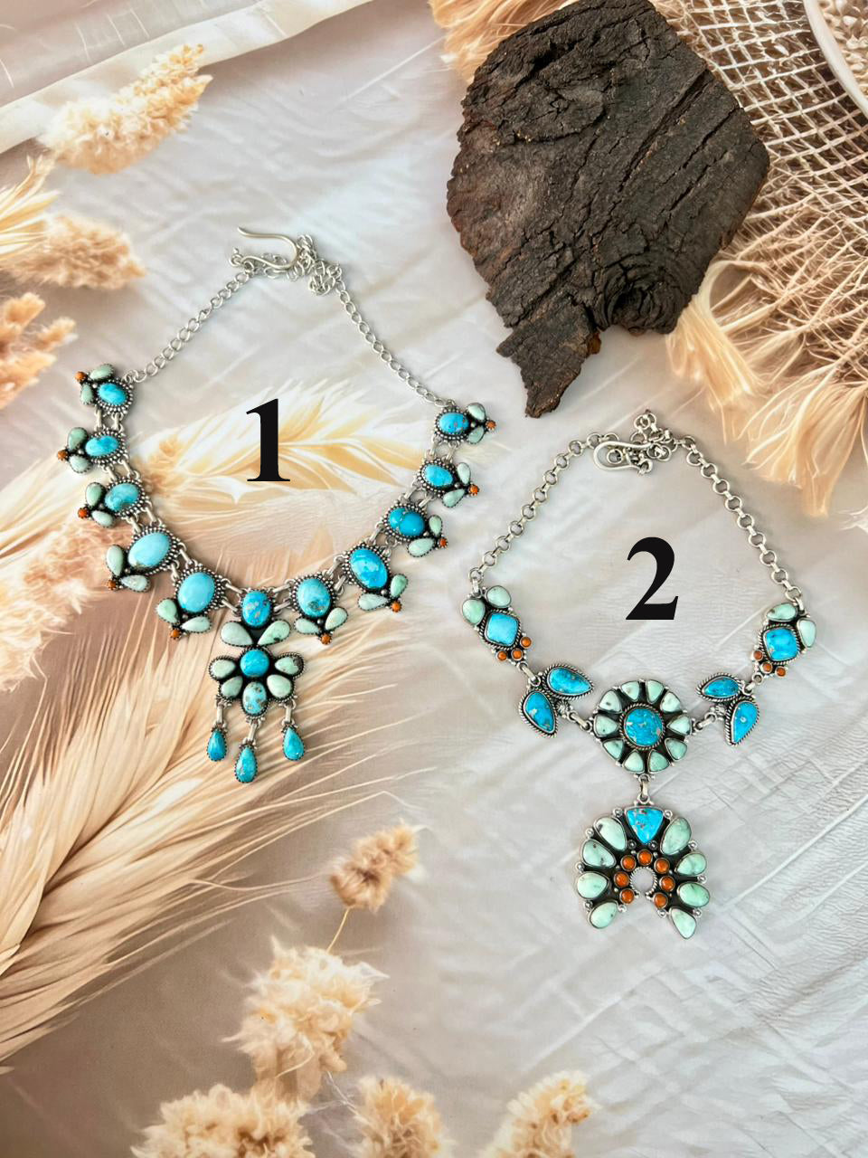 Handmade Sterling Silver Paloma with Sierra Bella Turquoise and Orange Mojave Necklace "Signed Nizhoni"