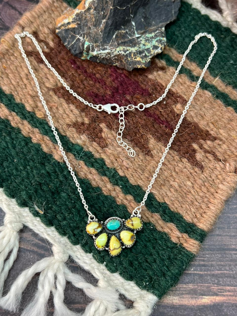Handmade Sterling Silver Palomino with Kingman Turquoise Necklace "Signed Nizhoni"