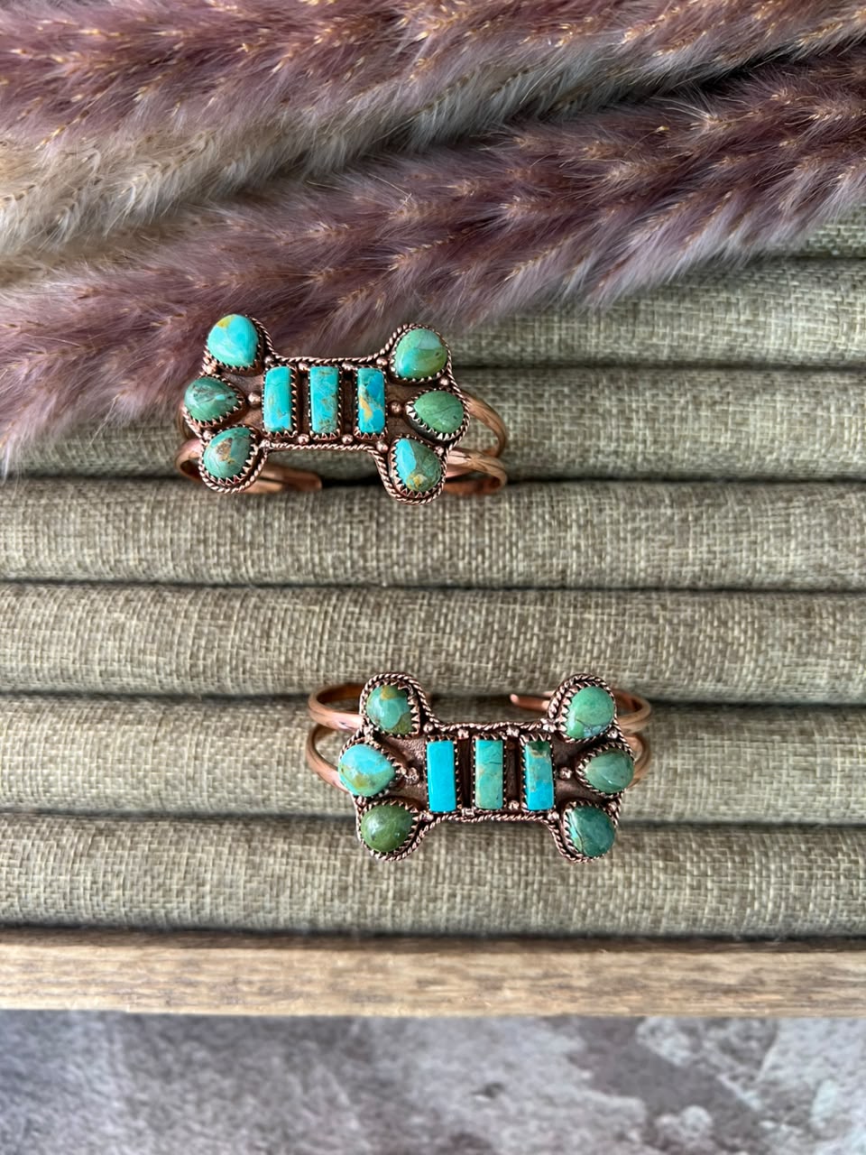 Handmade Kingman Turquoise Copper Collection: Cuff Bracelet Signed Nizhoni