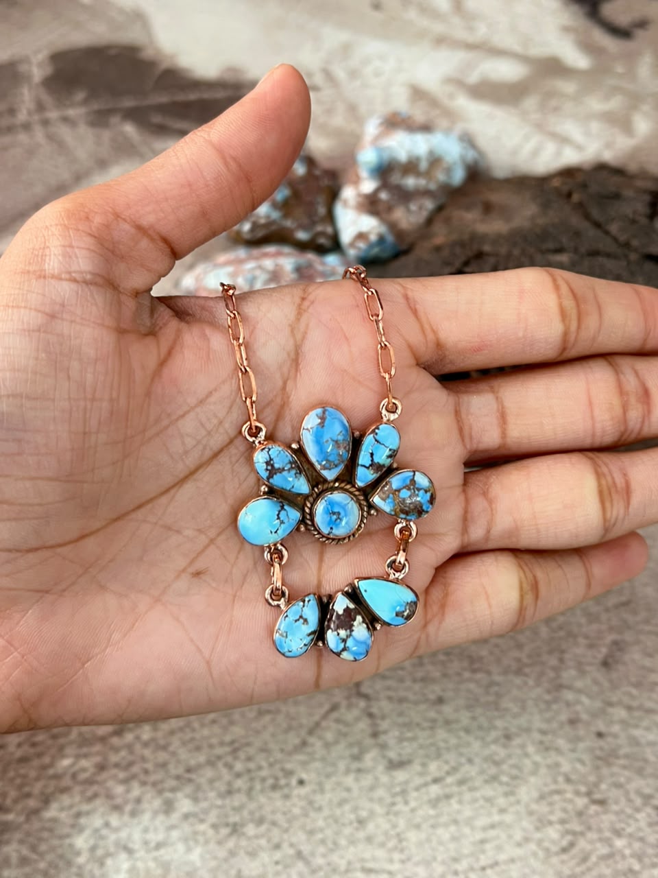 Handmade Golden Hills Turquoise Copper Collection: Necklace Signed Nizhoni