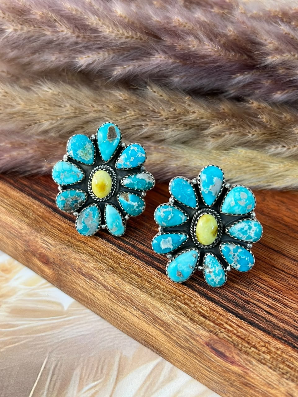 Handmade Sterling Silver Palomino with White Water Turquoise Adjustable Ring Signed Nizhoni