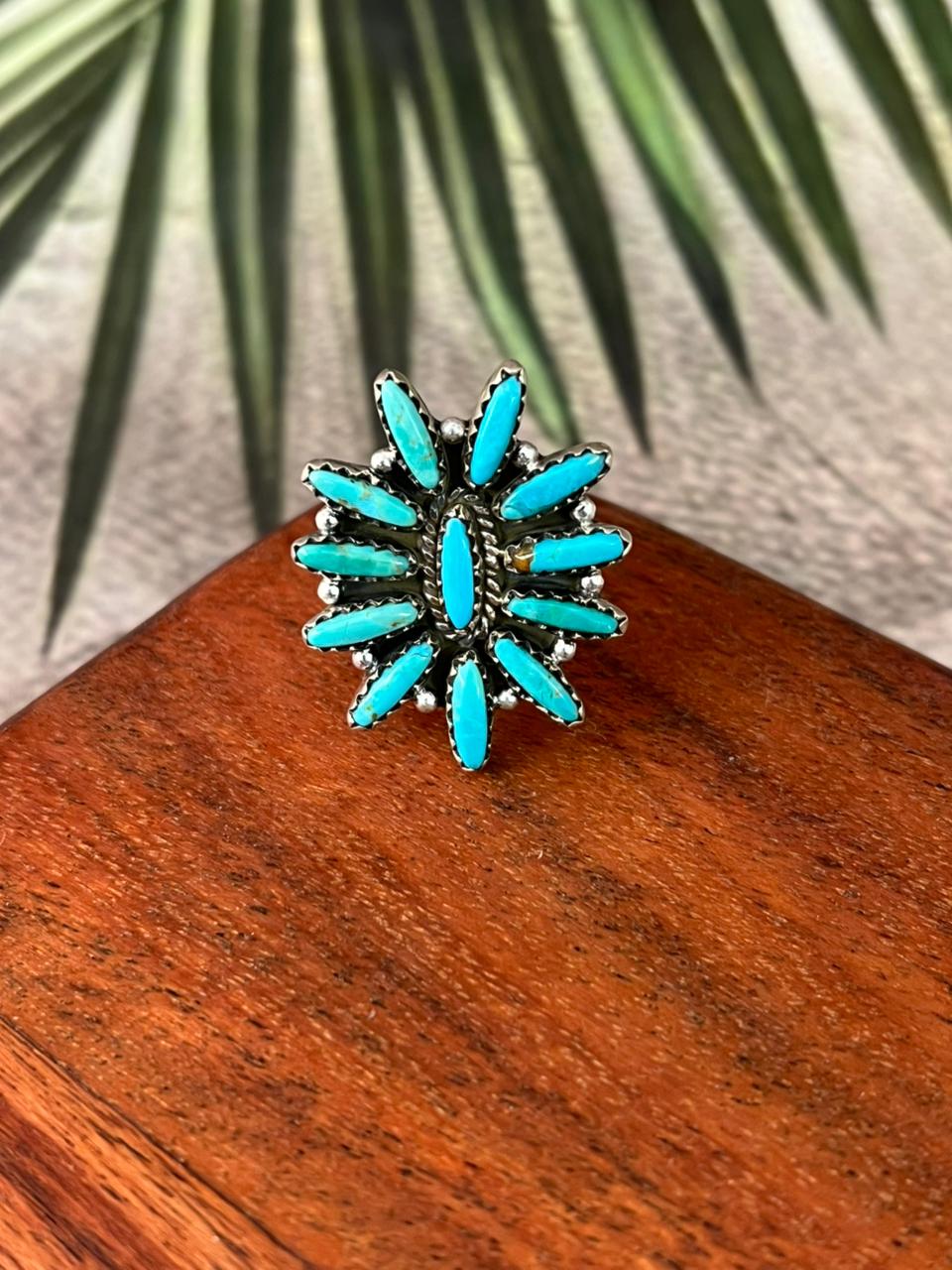 Handmade Sterling Silver Kingman Turquoise Adjustable Ring "Signed Nizhoni"