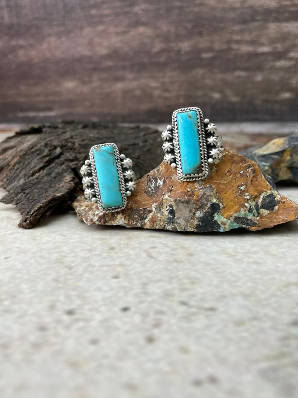 Handmade Sterling Silver Blue Turquoise Adjustable Ring "Signed Nizhoni"