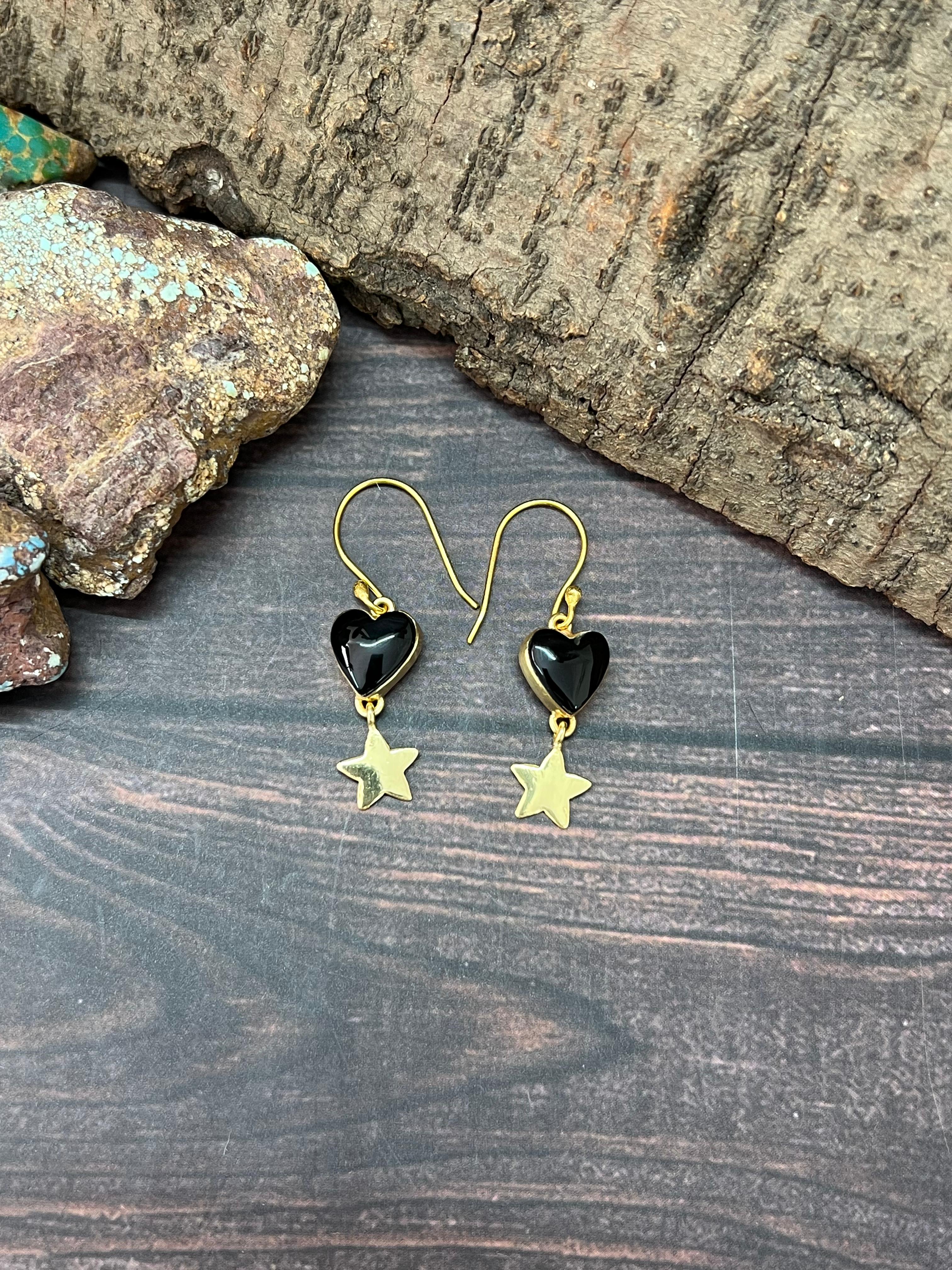 “The Golden Collection” Handmade Natural Black Onyx Hook Dangle Earrings