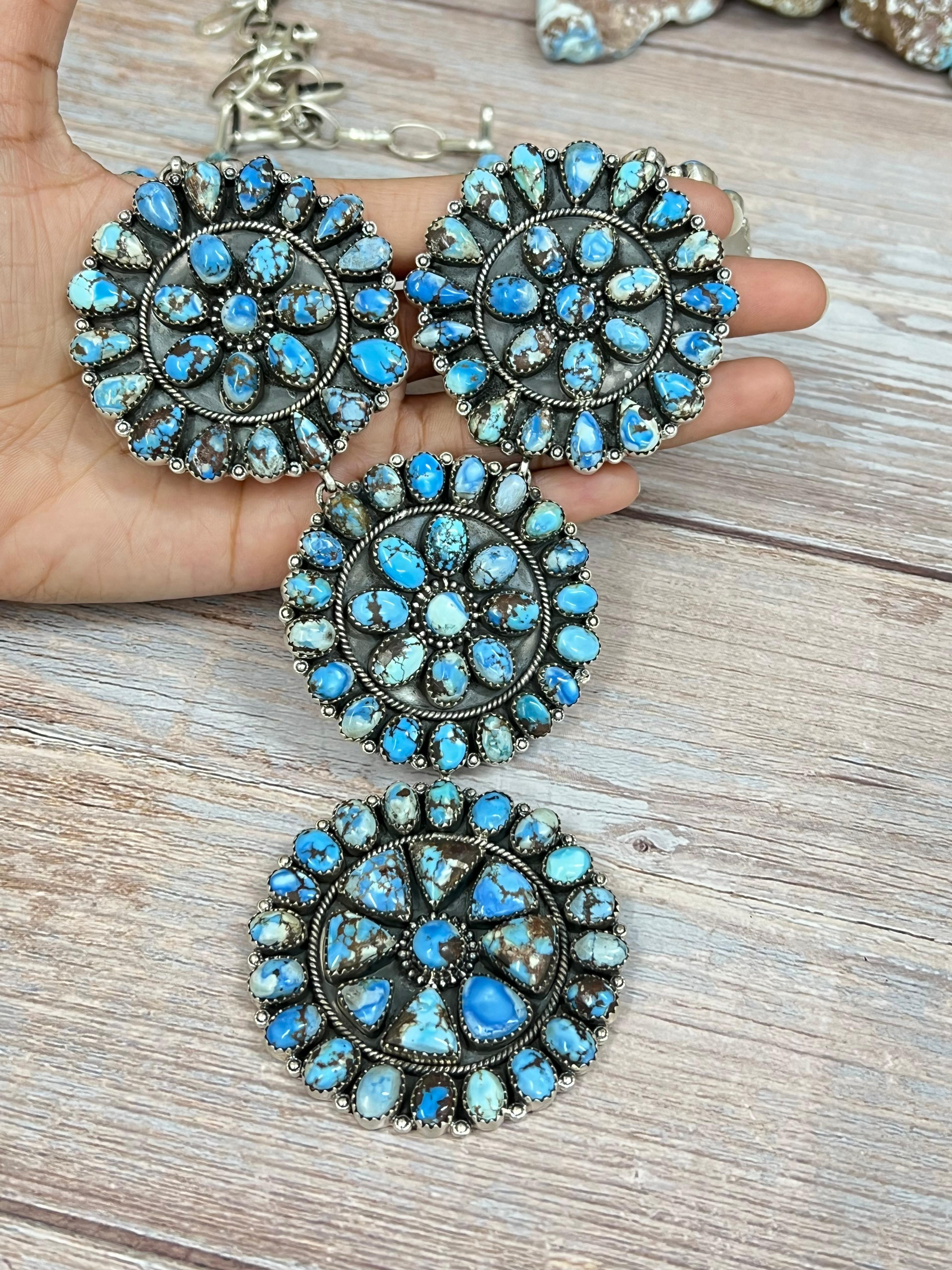 Handmade Sterling Silver Golden Hills Turquoise Necklace with Signed Nizhoni