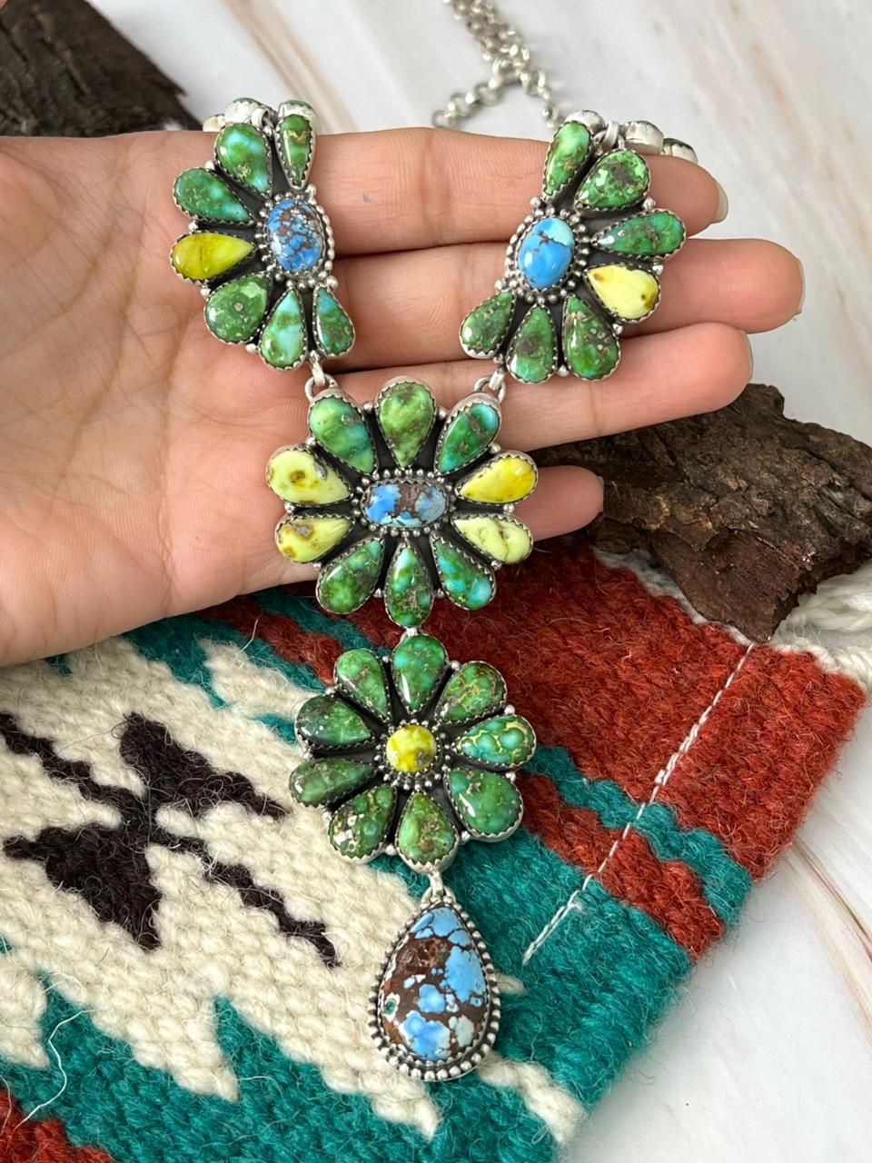 Handmade Sterling Silver Palomino with Golden Hills and Sonoran Mountain Turquoise Necklace "Signed Nizhoni"