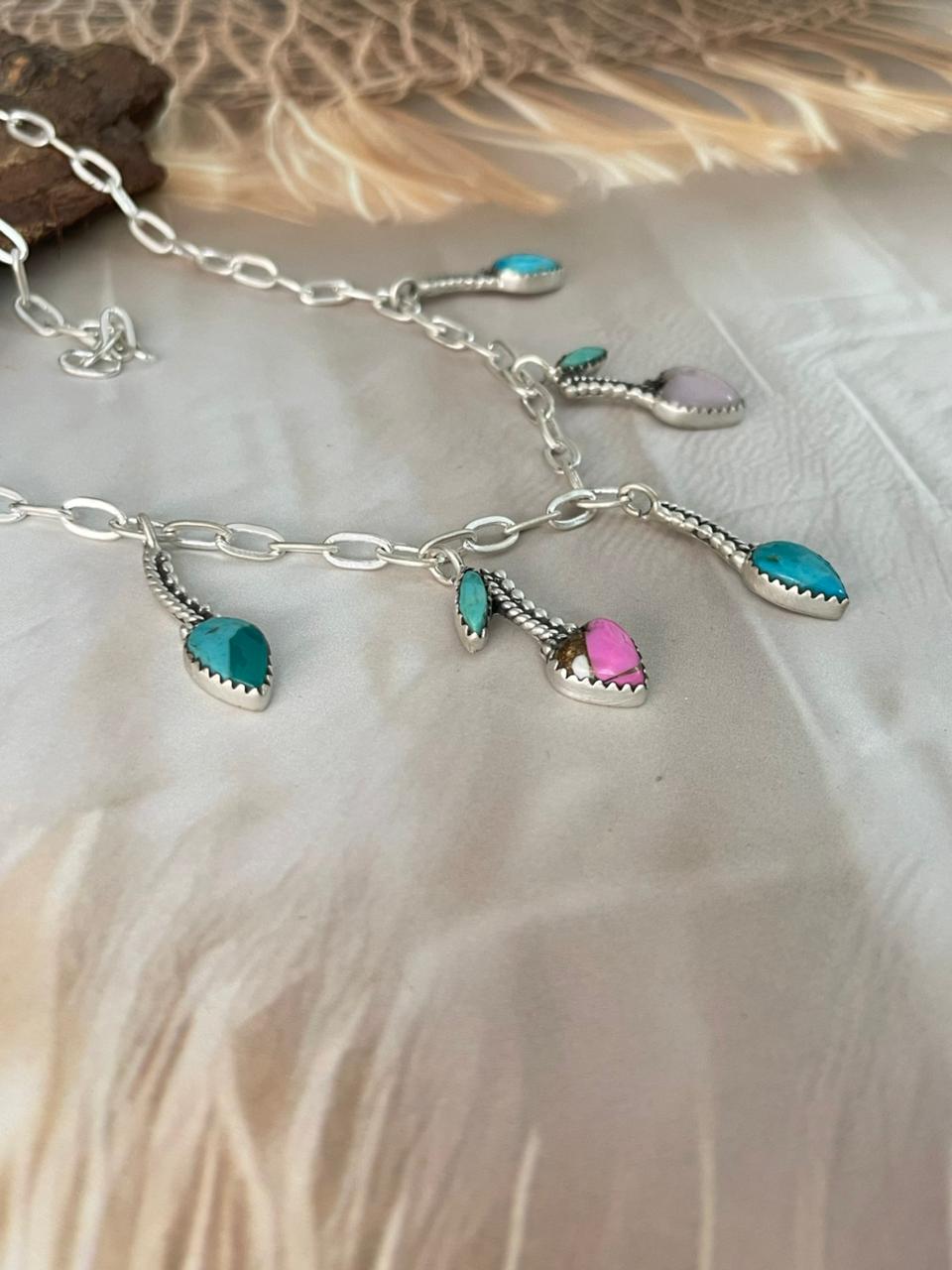 Handmade Sterling Silver Multi Stone Cherry Necklace "Signed Nizhoni"