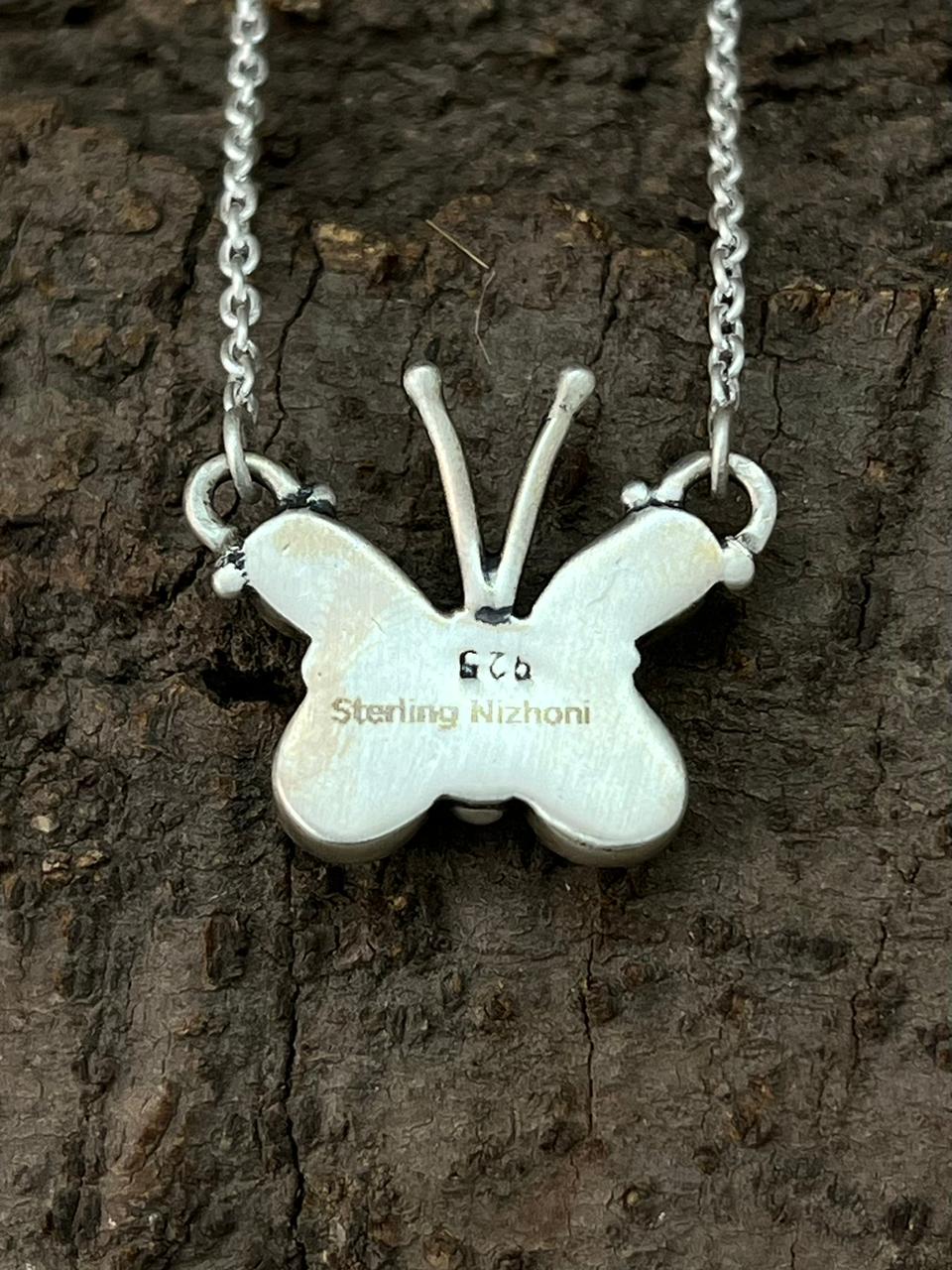 Handmade Sterling Silver Kingman Turquoise Butterfly Necklace "Signed Nizhoni"