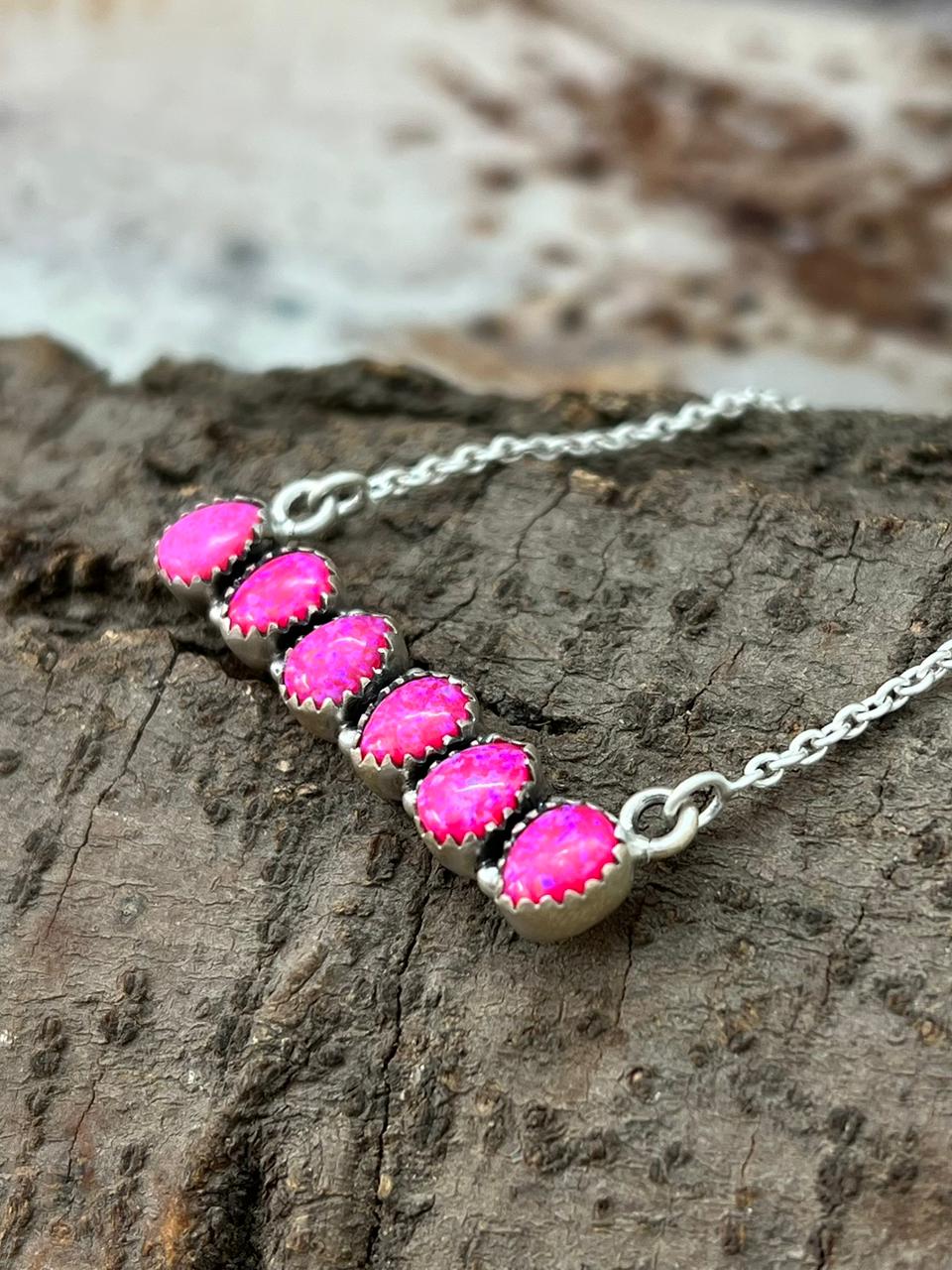 Handmade Sterling Silver Hot Pink Necklace "Signed Nizhoni"