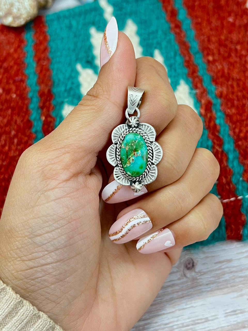 Handmade Sterling Silver Sonoran Mountain Turquoise Pendant "Signed Nizhoni"