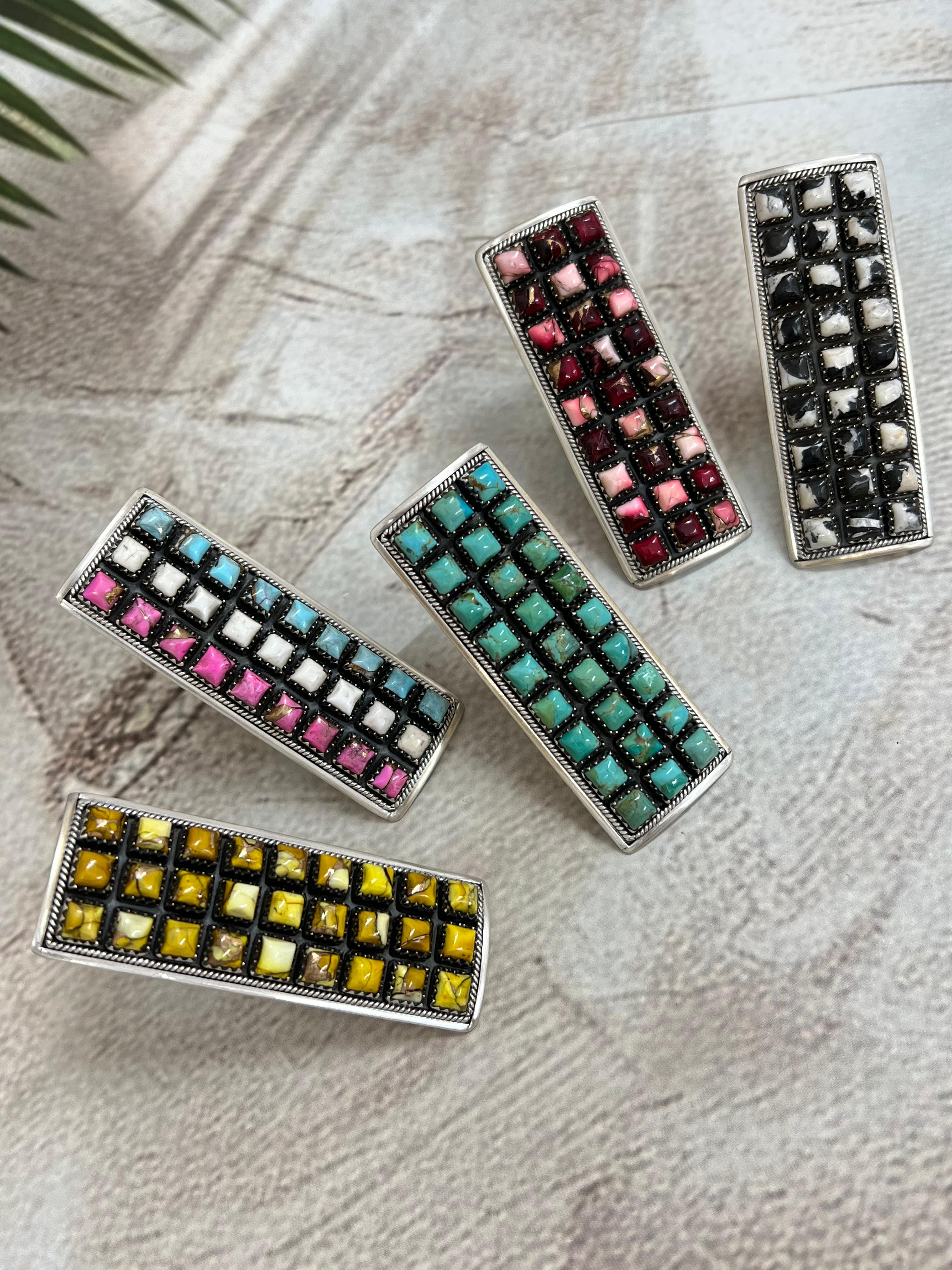 Handmade Sterling Silver Multi Stones Adjustable Ring, Signed Nizhoni (1)