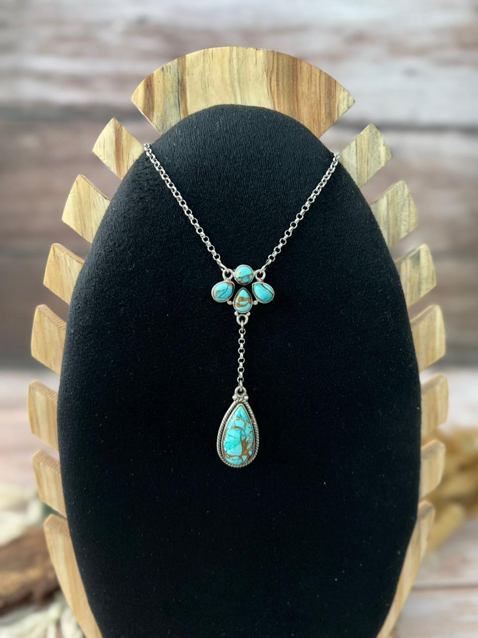 Handmade Sterling Silver Mint Dahlia Collection: Drop Necklace "Signed Nizhoni"