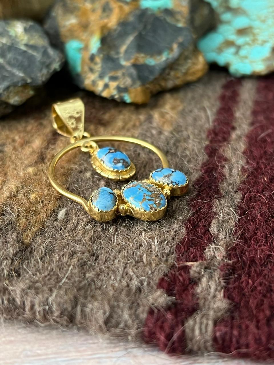 “The Golden Collection” Handmade Gold-Palted Golden Hills Turquoise Pendant