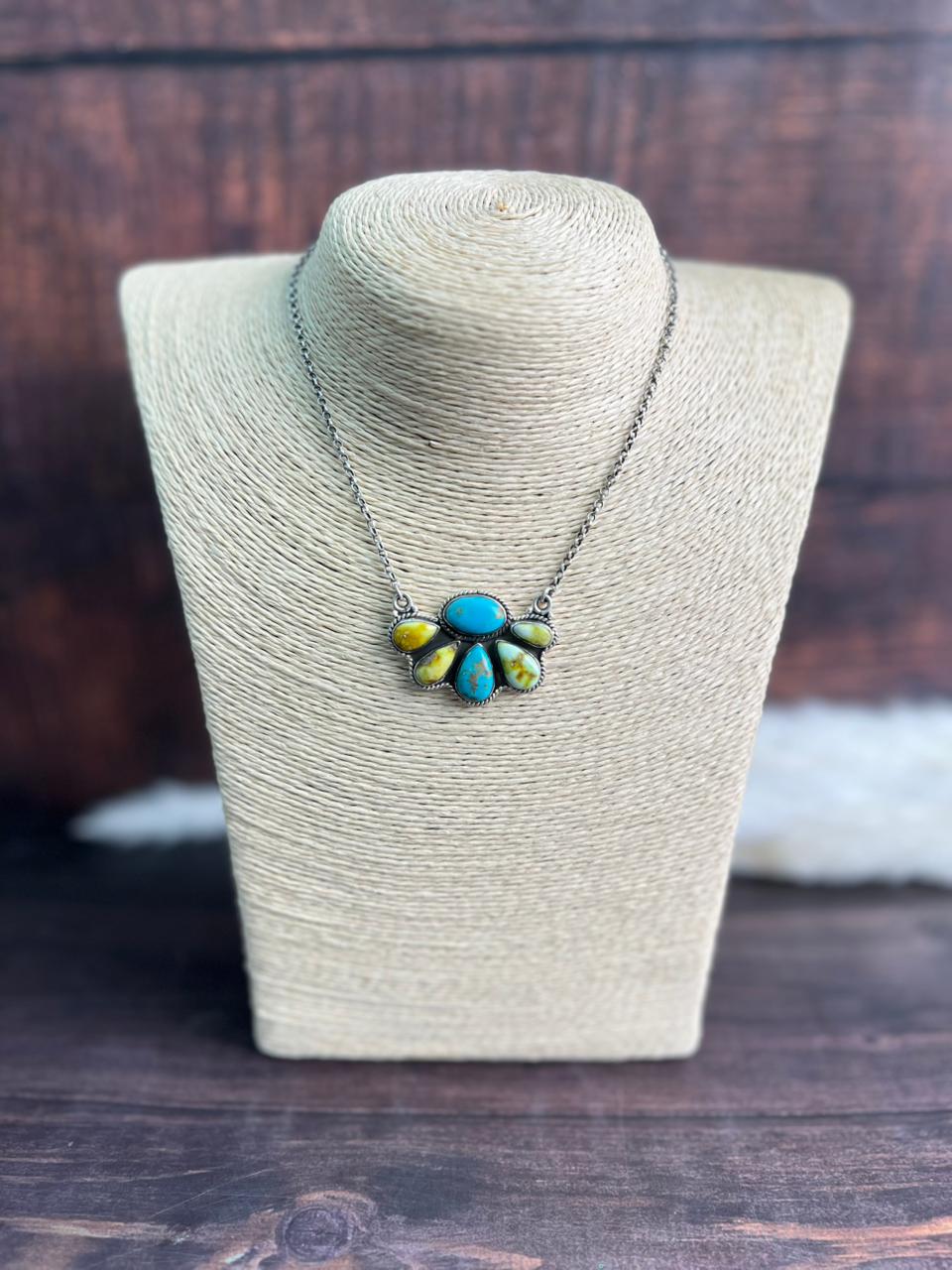 Handmade Sterling Silver Santa Maria with Palomino Turquoise Necklace "Signed Nizhoni"