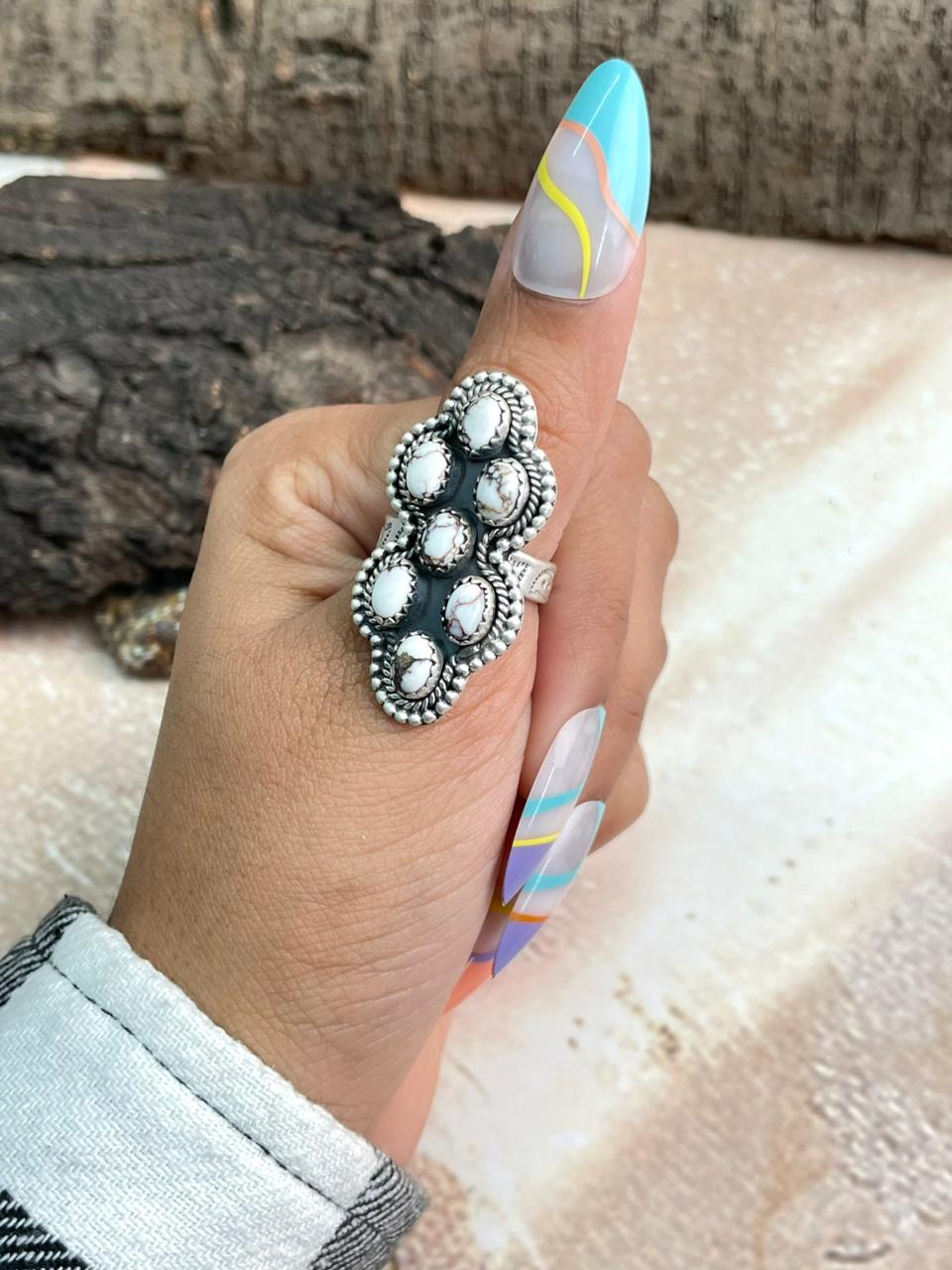 Handmade Sterling Silver Wildhorse Magnesite Adjustable Ring "Signed Nizhoni"