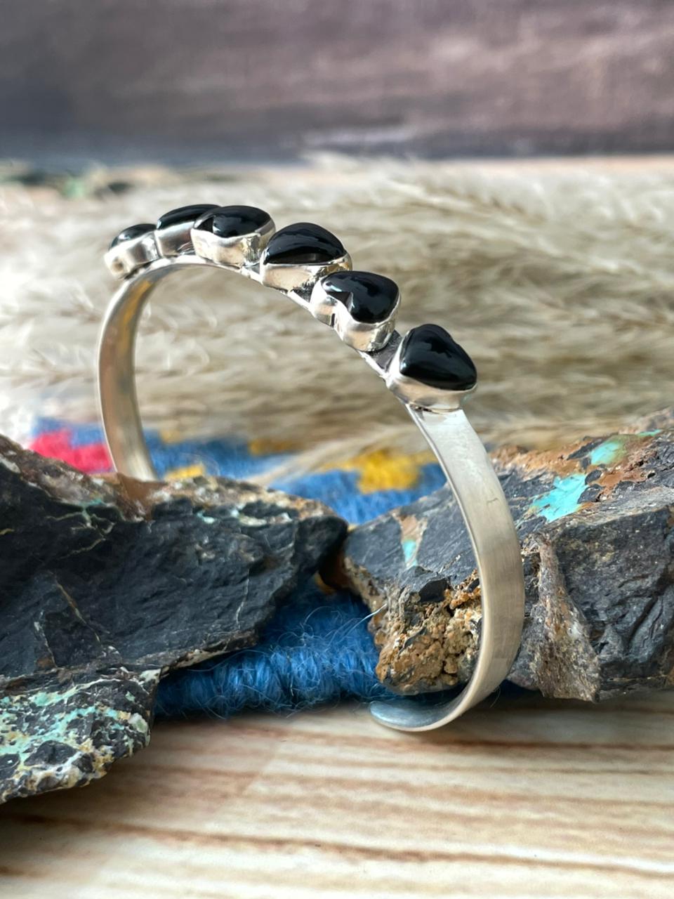Handmade Sterling Silver Black Onyx Cuff Bracelet "Signed Nizhoni"
