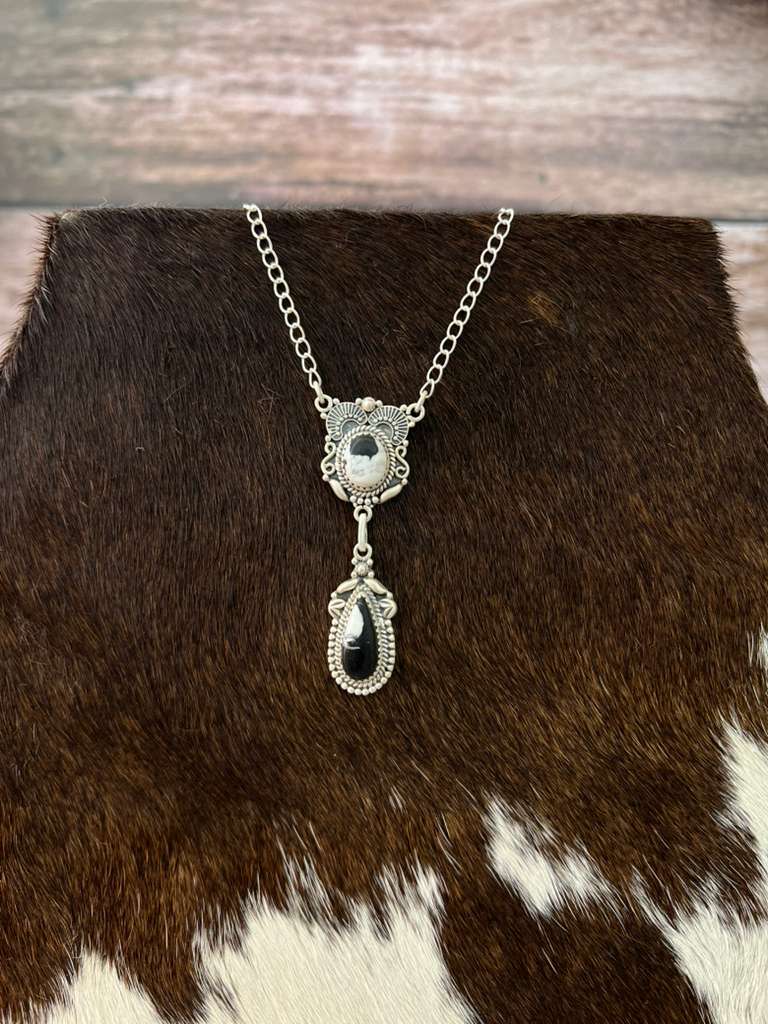 Handmade Sterling Silver White Buffalo Necklace with Signed Nizhoni