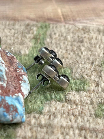 Handmade Sterling Silver Black Onyx Post Studs Earrings "Signed Nizhoni"