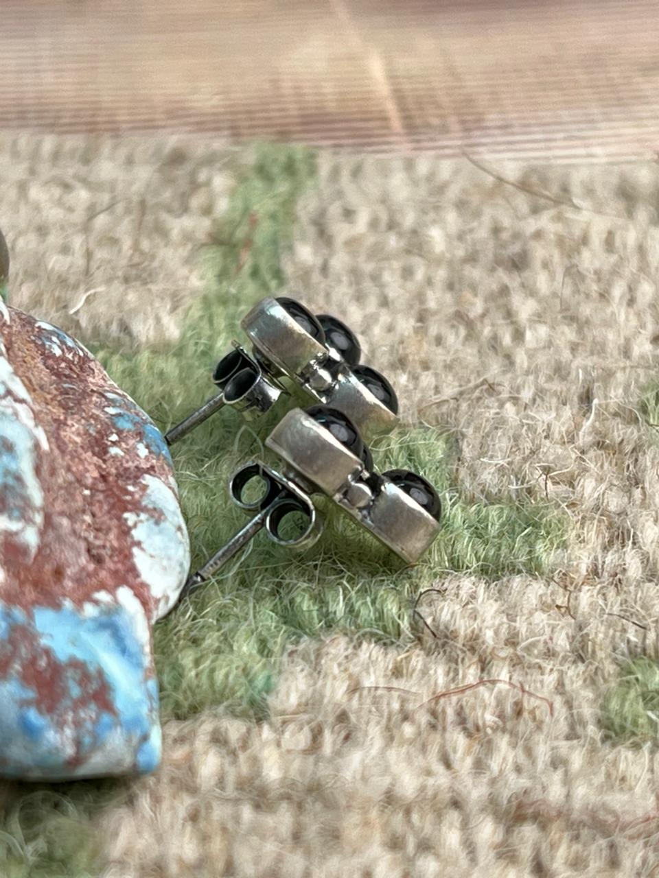 Handmade Sterling Silver Black Onyx Post Studs Earrings "Signed Nizhoni"