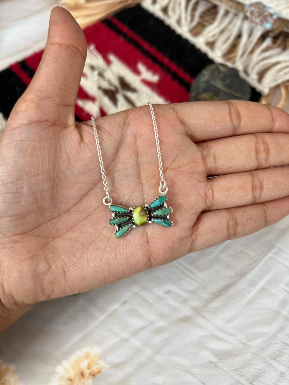 Handmade Sterling Silver Kingman with Palomino Turquoise Necklace "Signed Nizhoni"