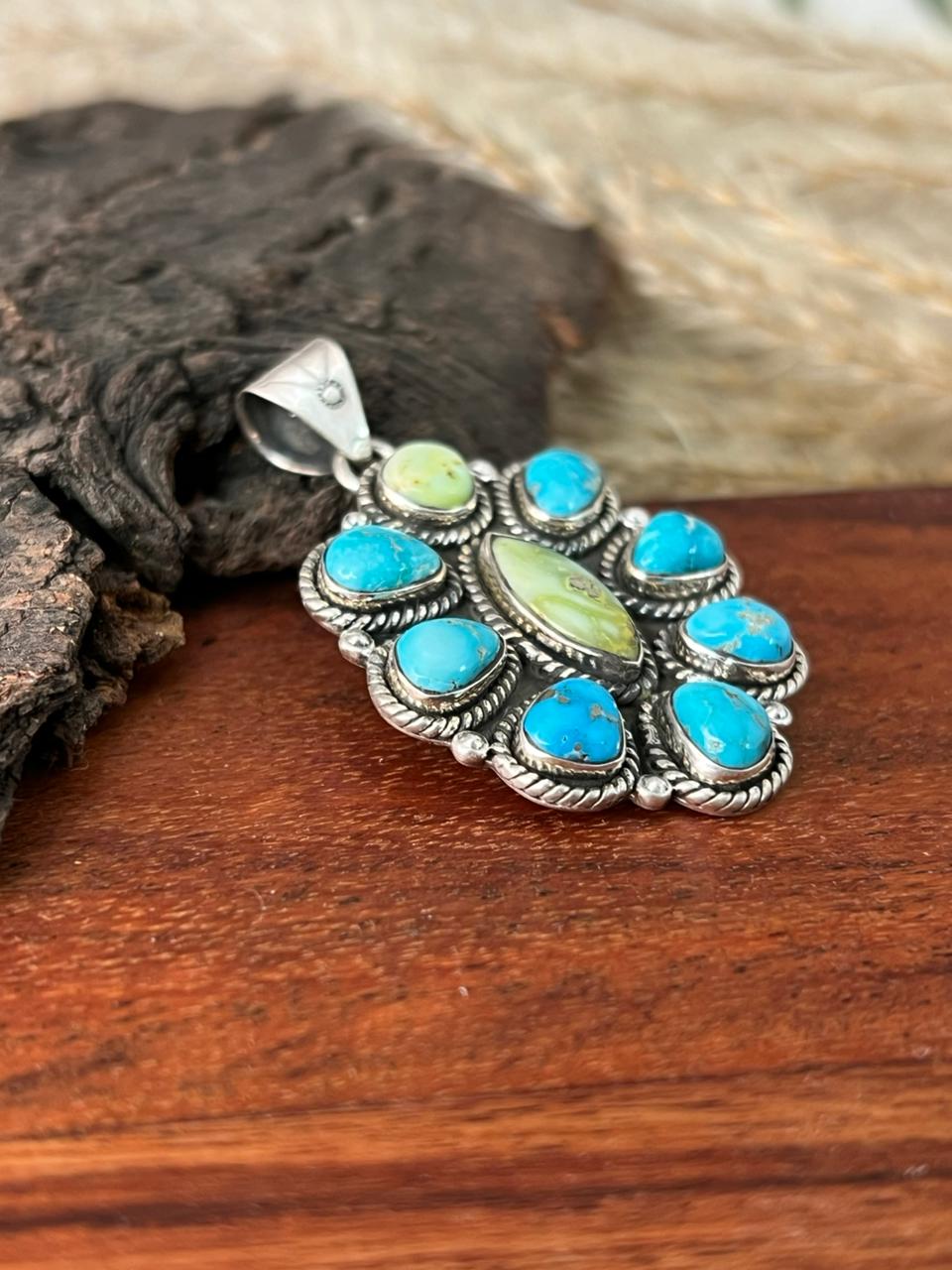Handmade Sterling Silver Sierra Bella with Palomino Turquoise Collection: Pendant "Signed Nizhoni"