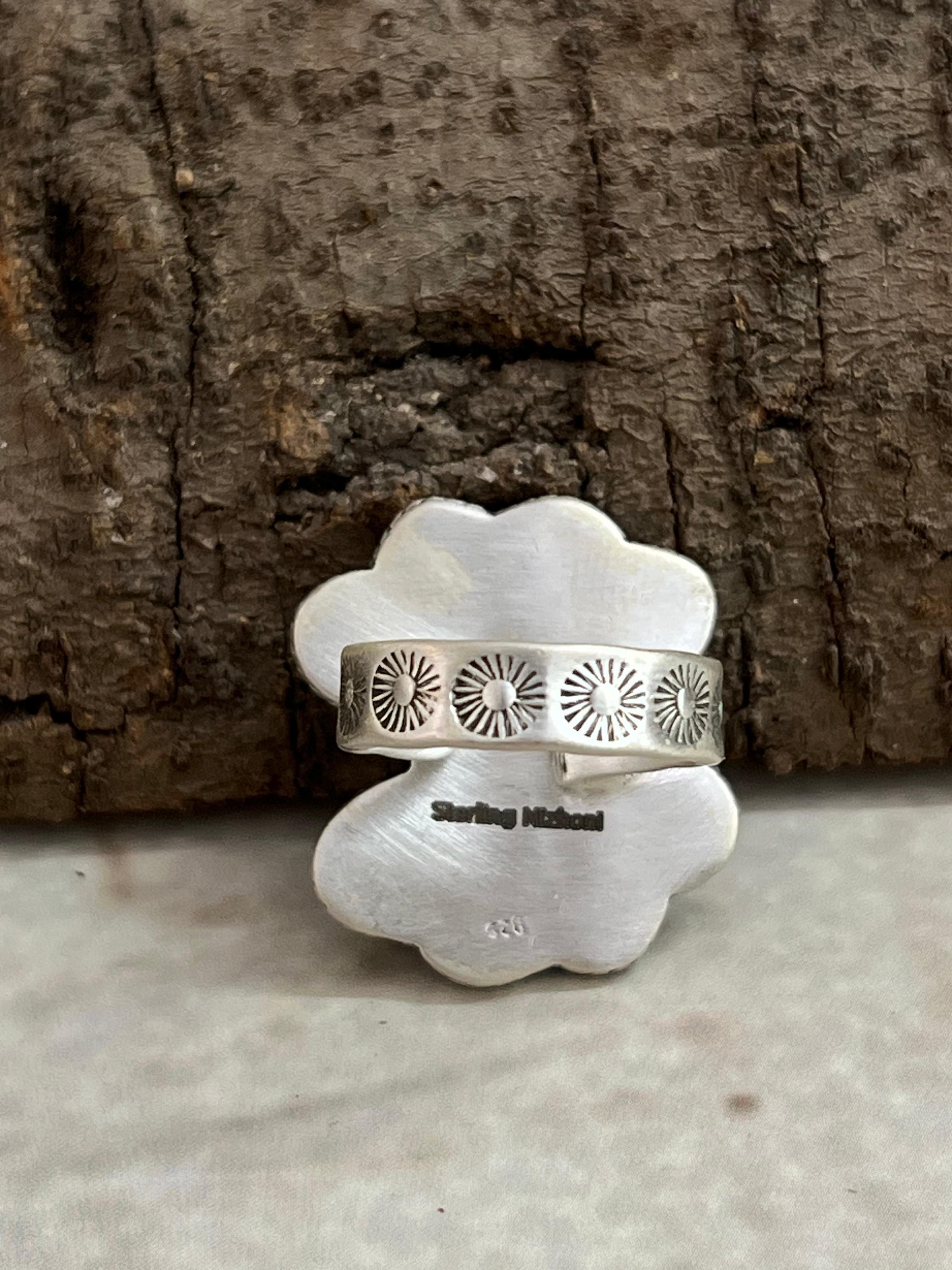 Handmade Sterling Silver Kingman Turquoise Adjustable Ring, Signed Nizhoni