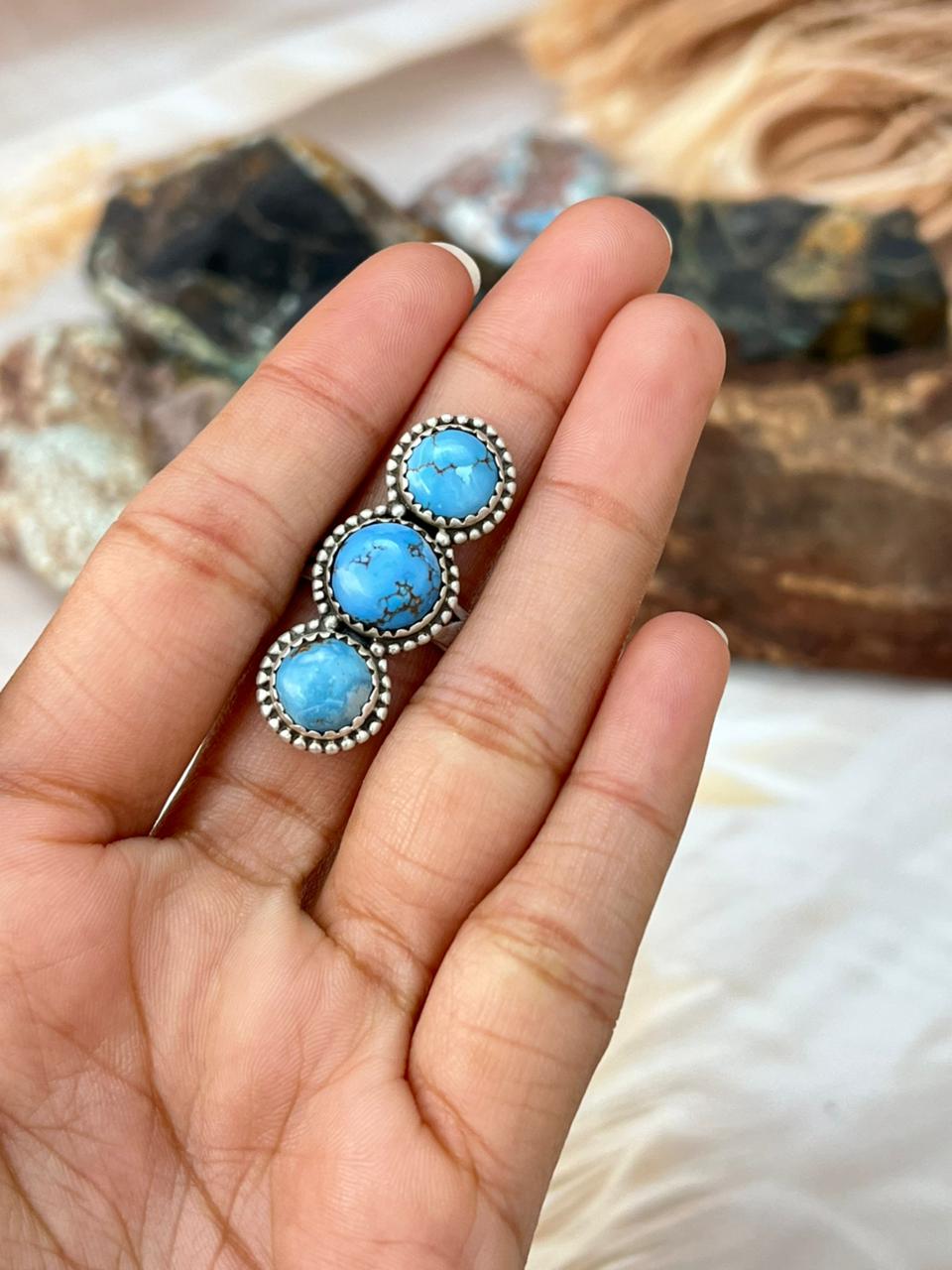 Handmade Sterling Silver Golden Hills Turquoise Adjustable Ring "Signed Nizhoni"
