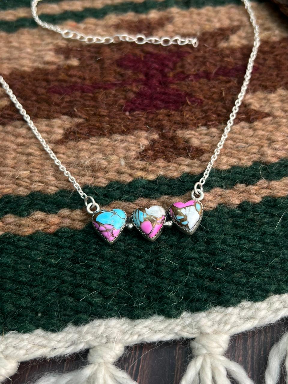 "Heart Collection" Handmade Sterling Silver Cotton Candy Necklace "Signed Nizhoni"