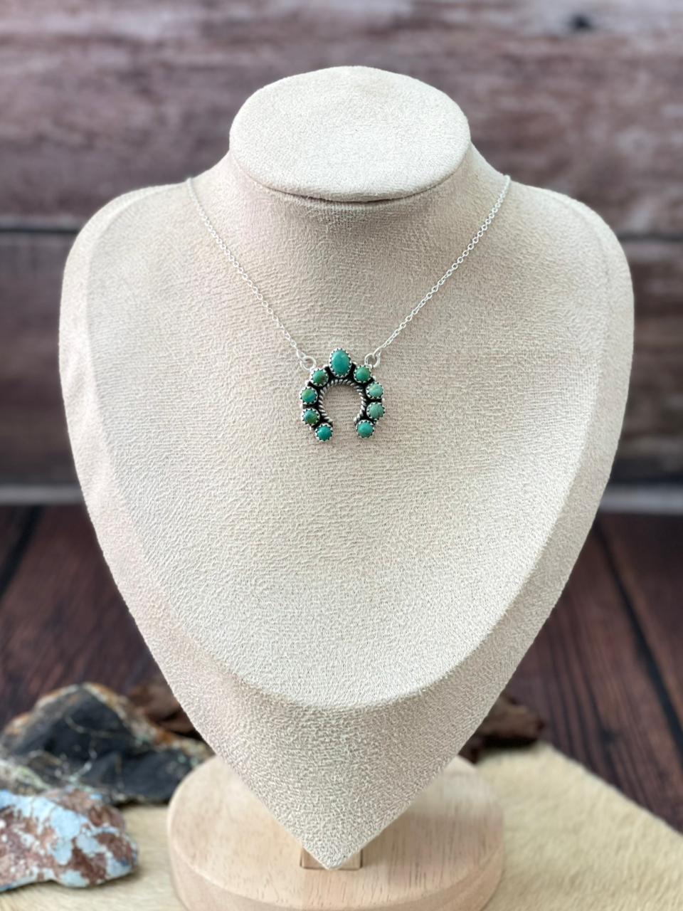 Handmade Sterling Silver Kingman Turquoise Naja Necklace "Signed Nizhoni"