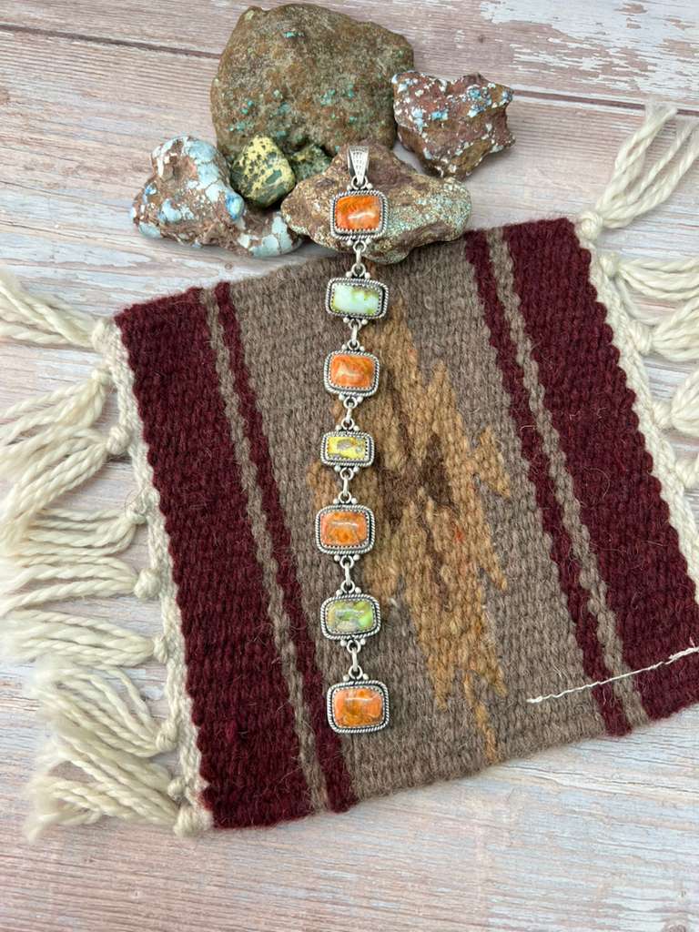 Handmade Sterling Silver Apple Coral and Palomino Pendant "Signed Nizhoni"