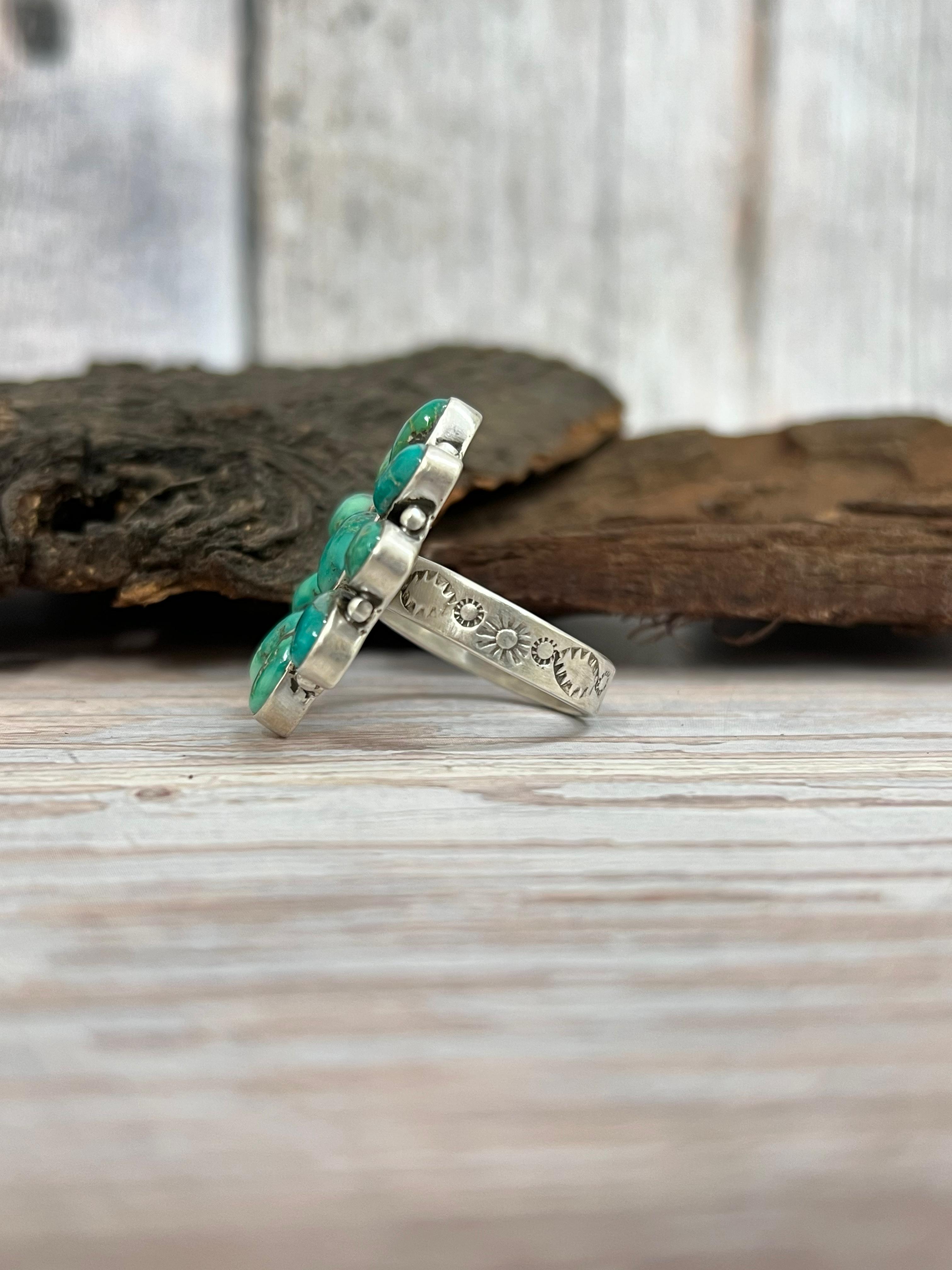 Handmade Sterling Silver Emerald Valley Adjustable Ring with Signed Nizhoni