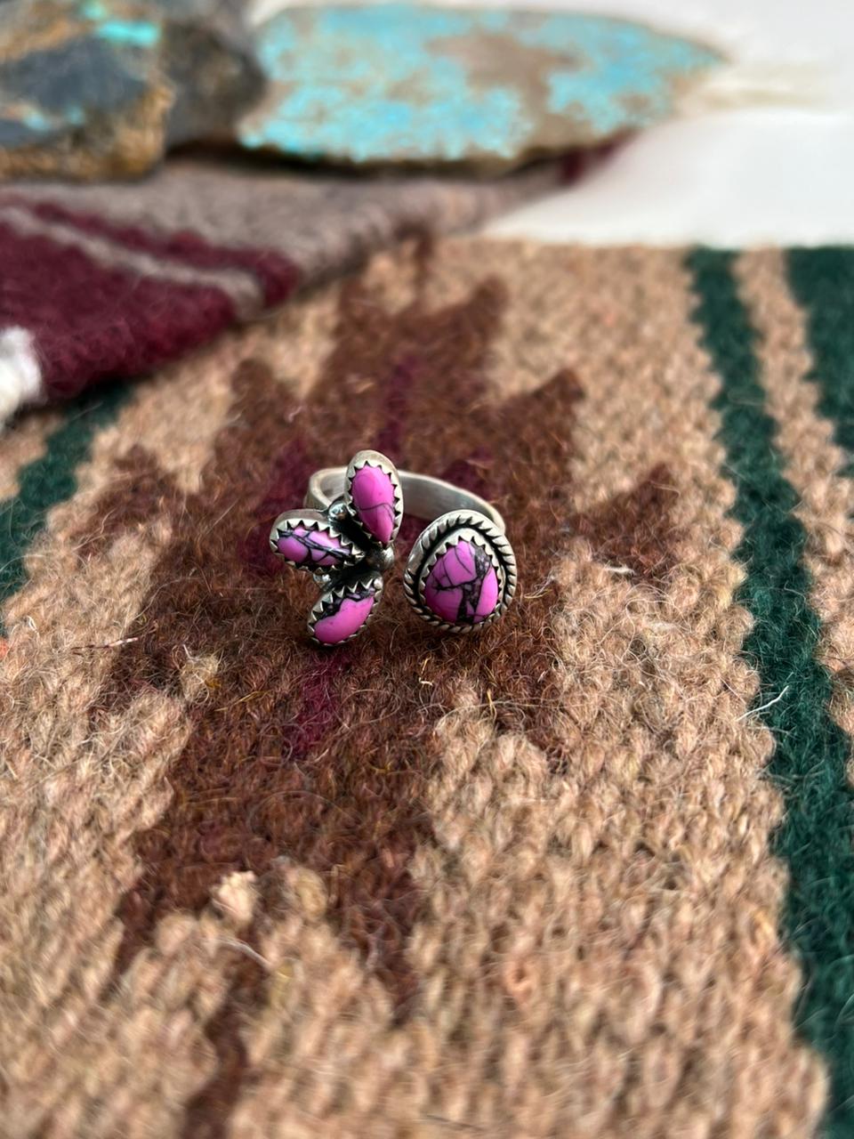 Handmade Sterling Silver Cherry Blossom Adjustable Ring "Signed Nizhoni"