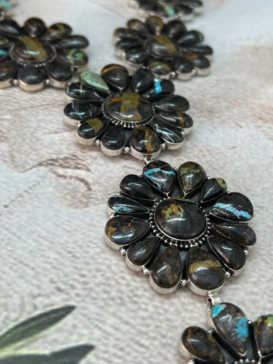 Handmade Sterling Silver Blackjack Turquoise Necklace "Signed Nizhoni"